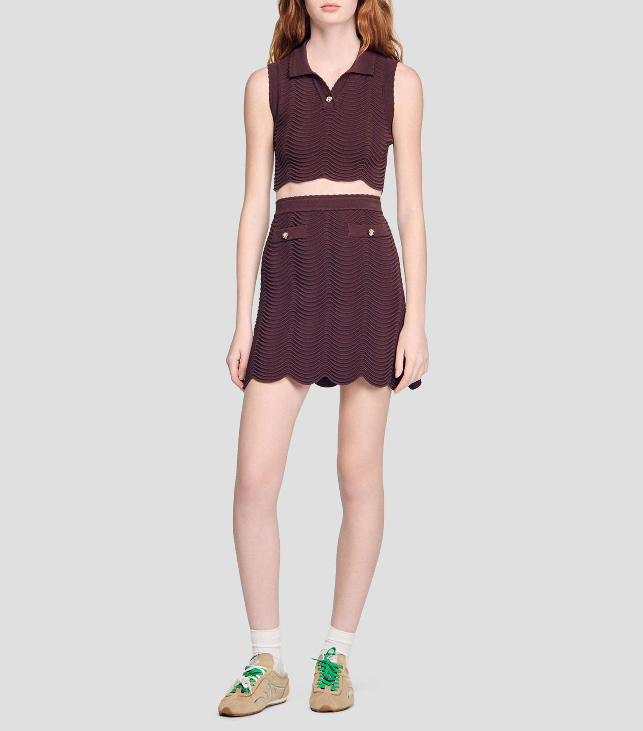 Blusa crop top de diseño sólido sin mangas Davis Mujer
