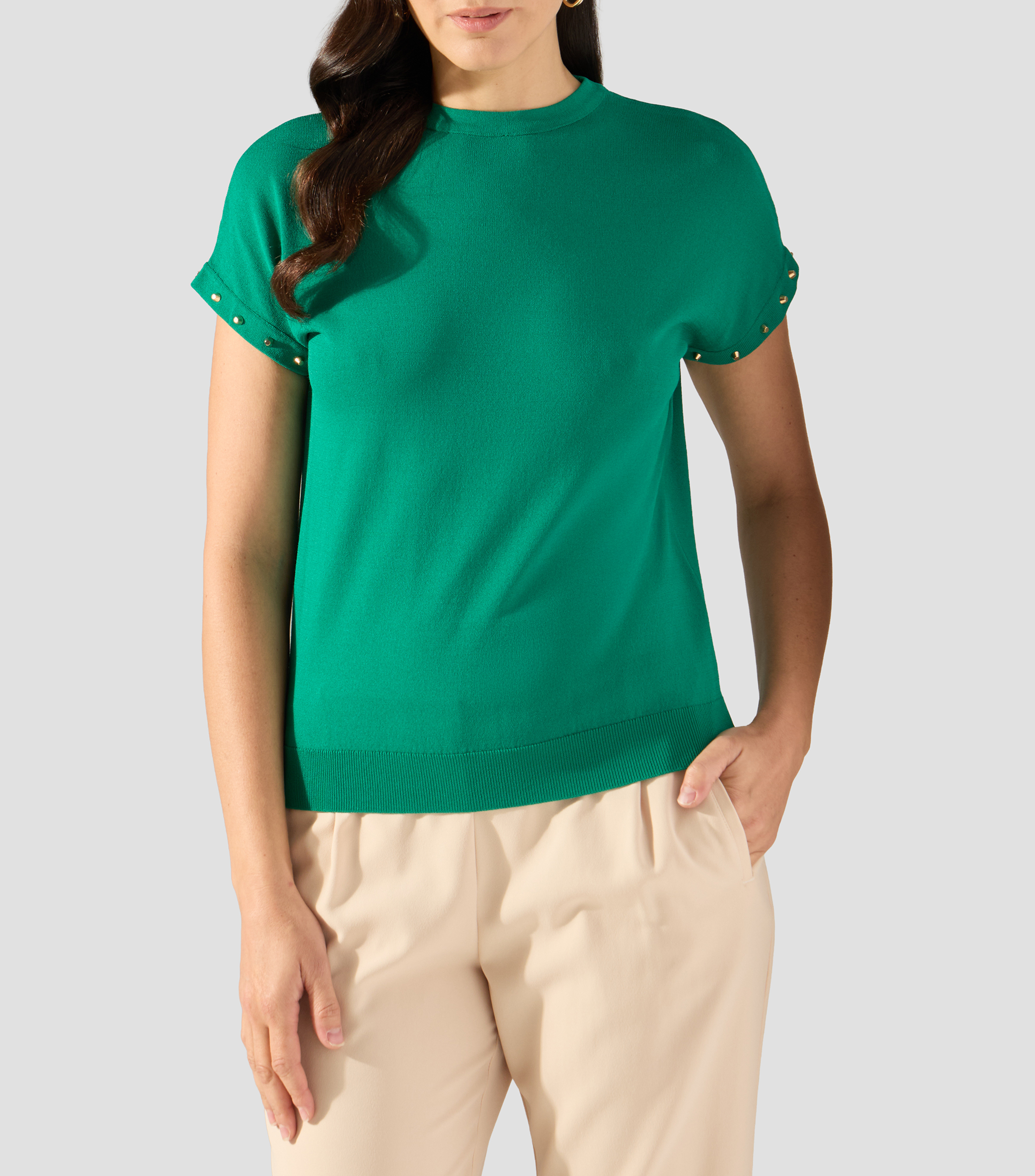 Blusa lisa con manga corta Mujer
