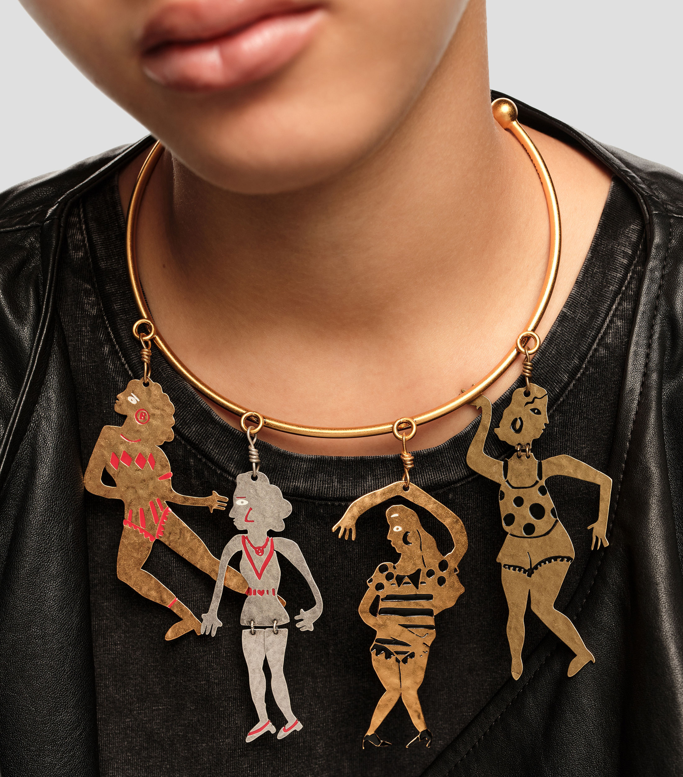 Collar choker siluetas metal tricolor Mujer