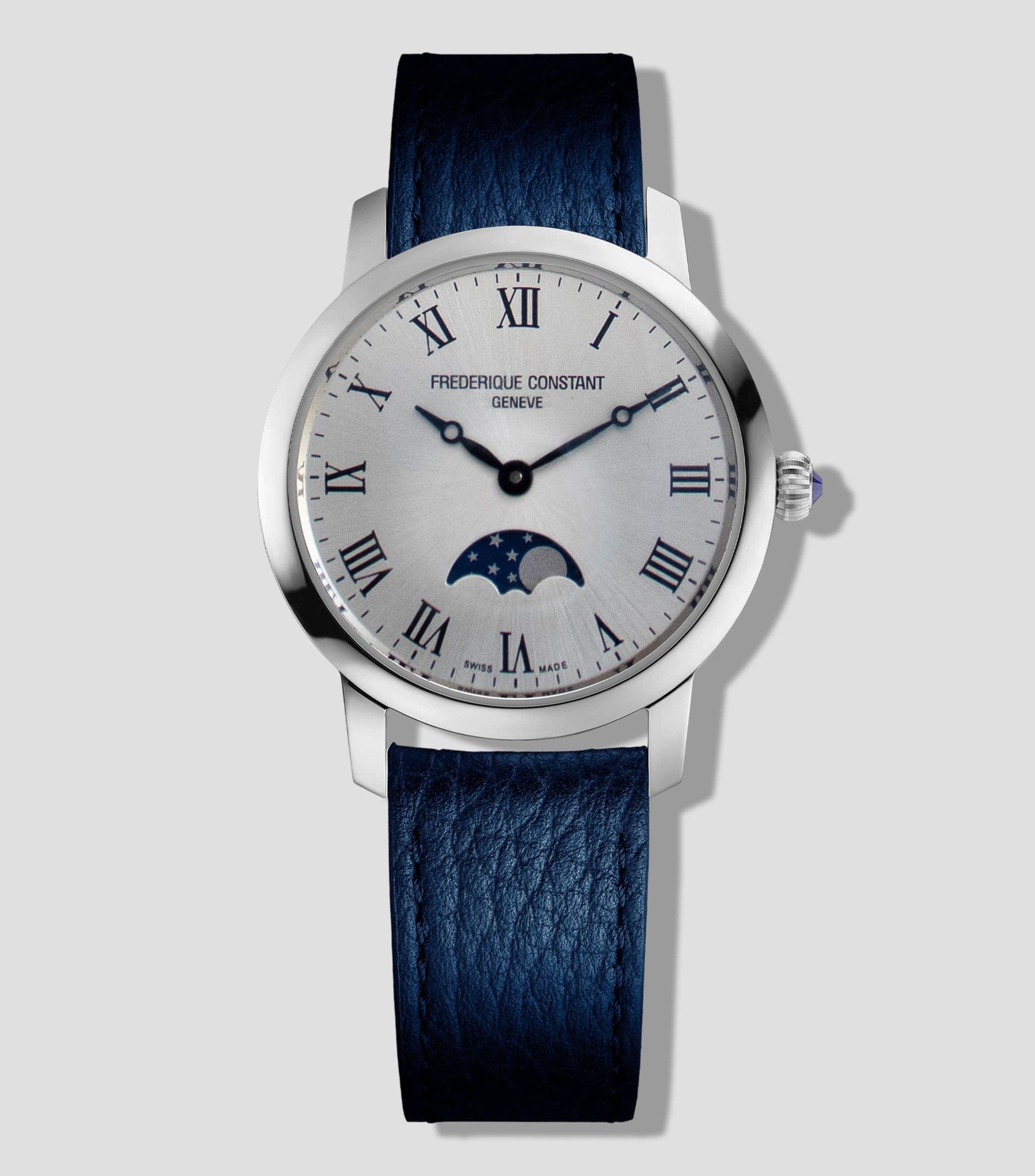 Reloj para Mujer Slimline Moonphase casual plateado, azul