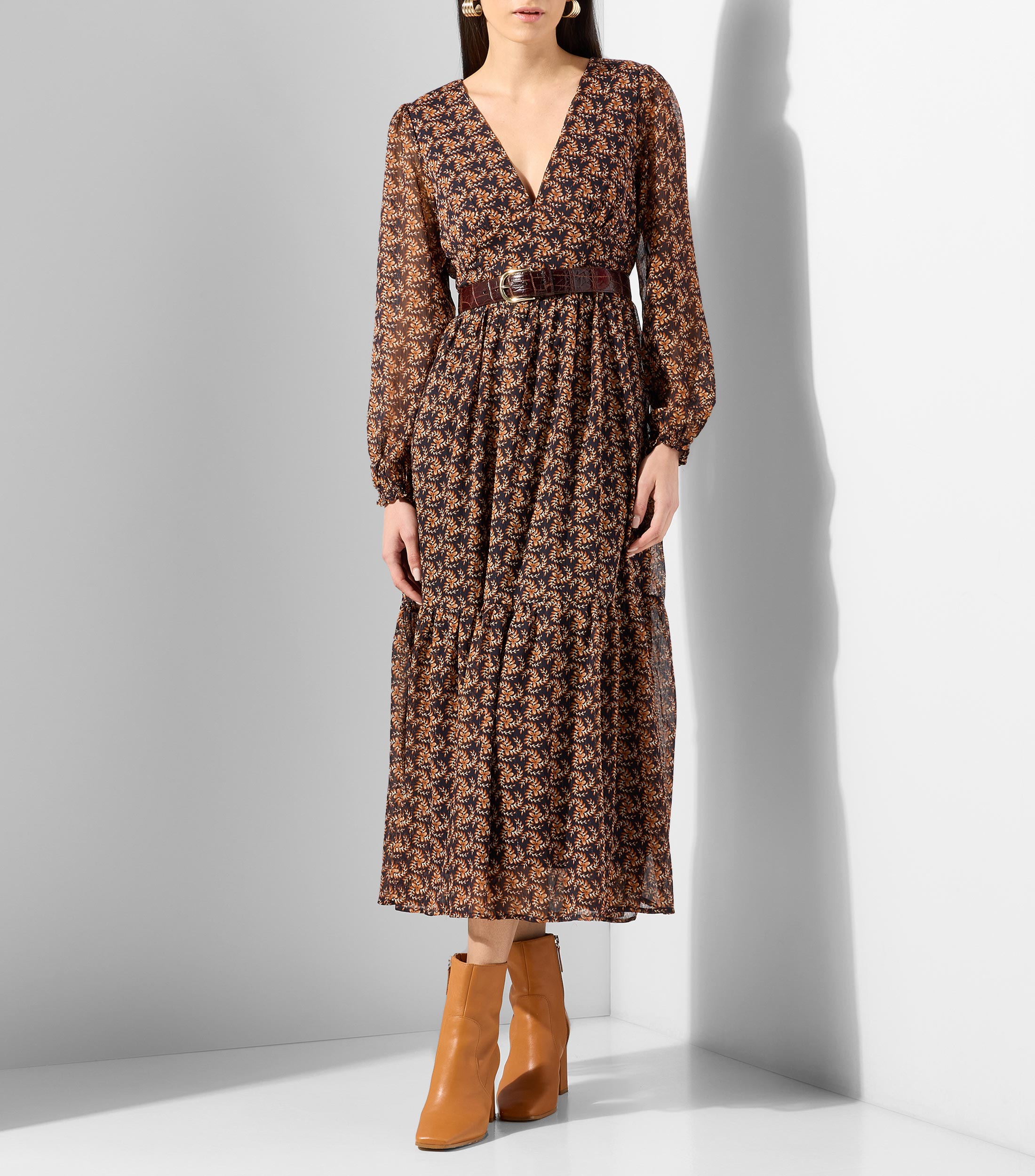 Vestido Largo manga larga estampado Mónaco Mujer