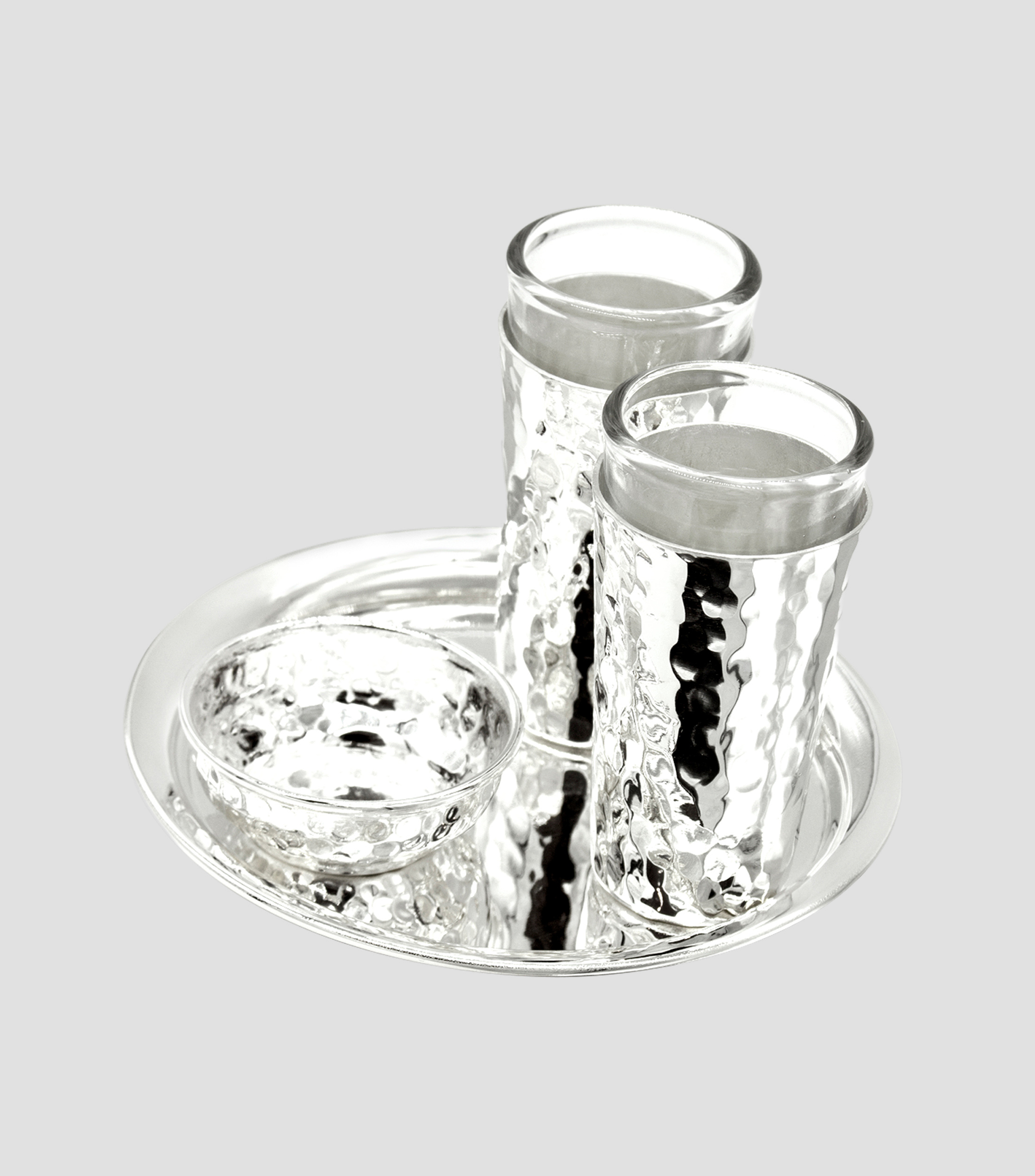 Set Tequilero Martillado 4 piezas plata