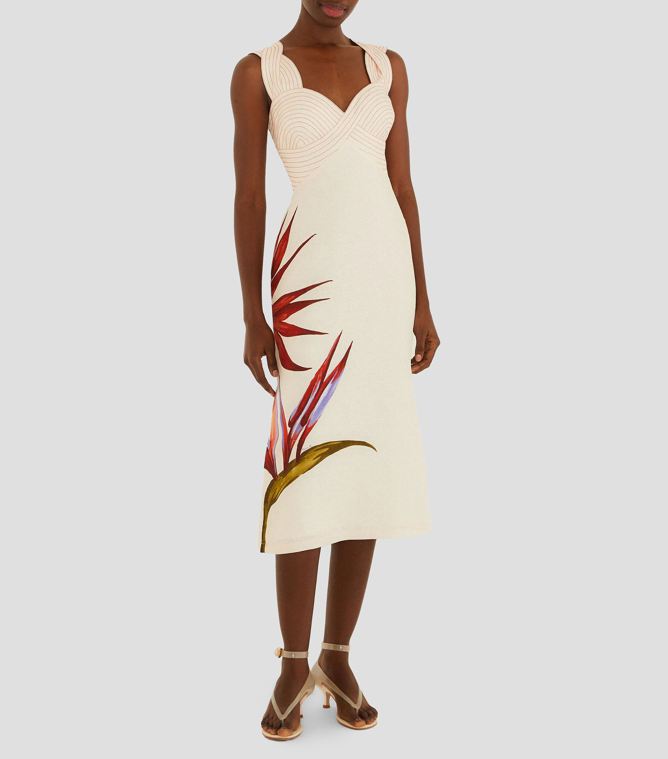 Vestido de fiesta midi sin mangas con estampado floral Strelitzia Sand Mujer