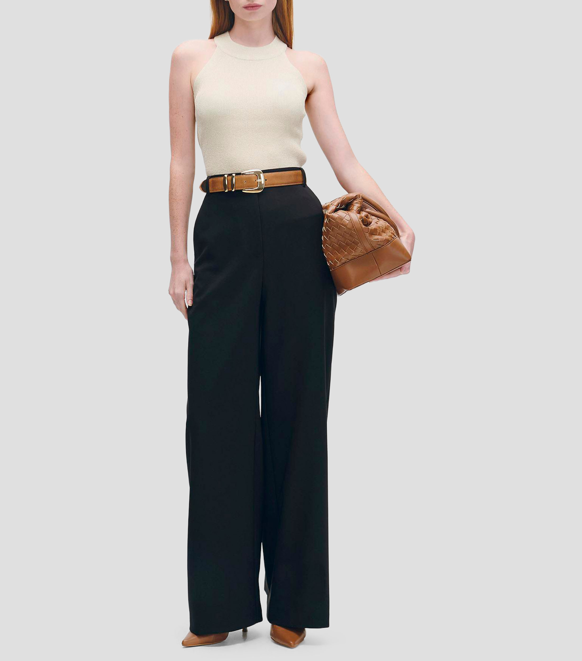 Blusa halter tejido canalé con lúrex Mujer