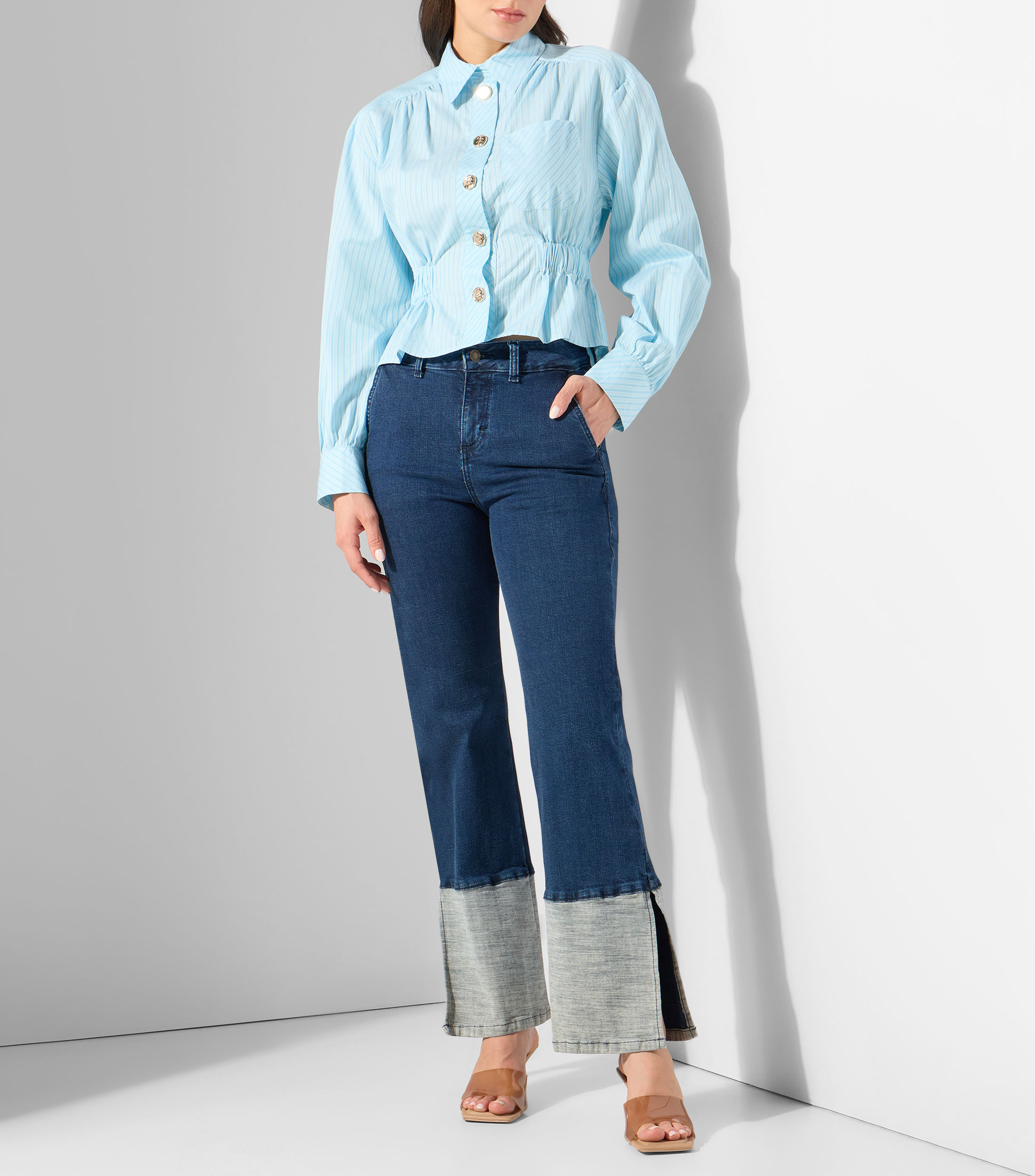 Camisa de rayas con manga larga Mujer