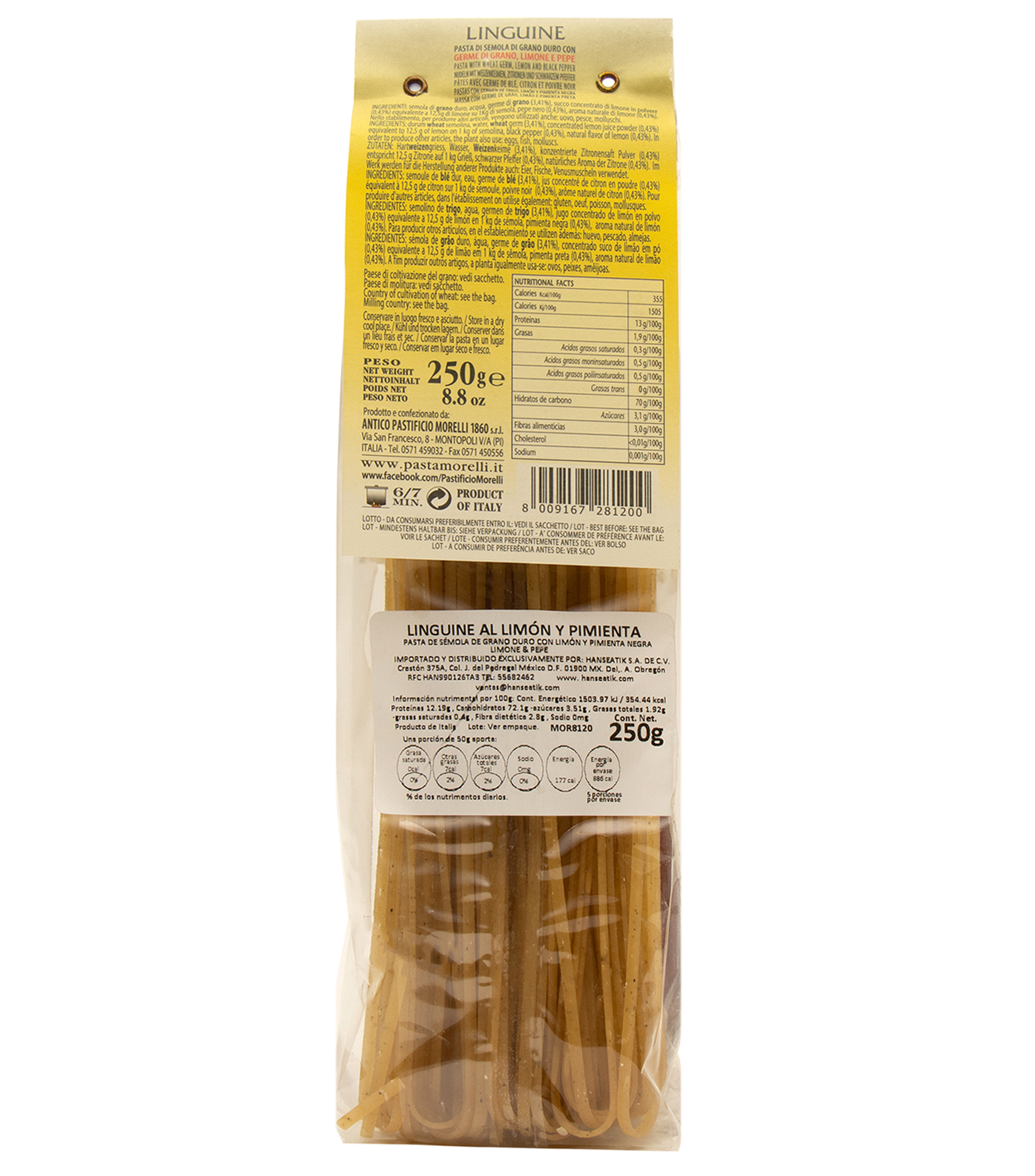 Pasta Luinguine al Limón y Pimienta, 250 gr