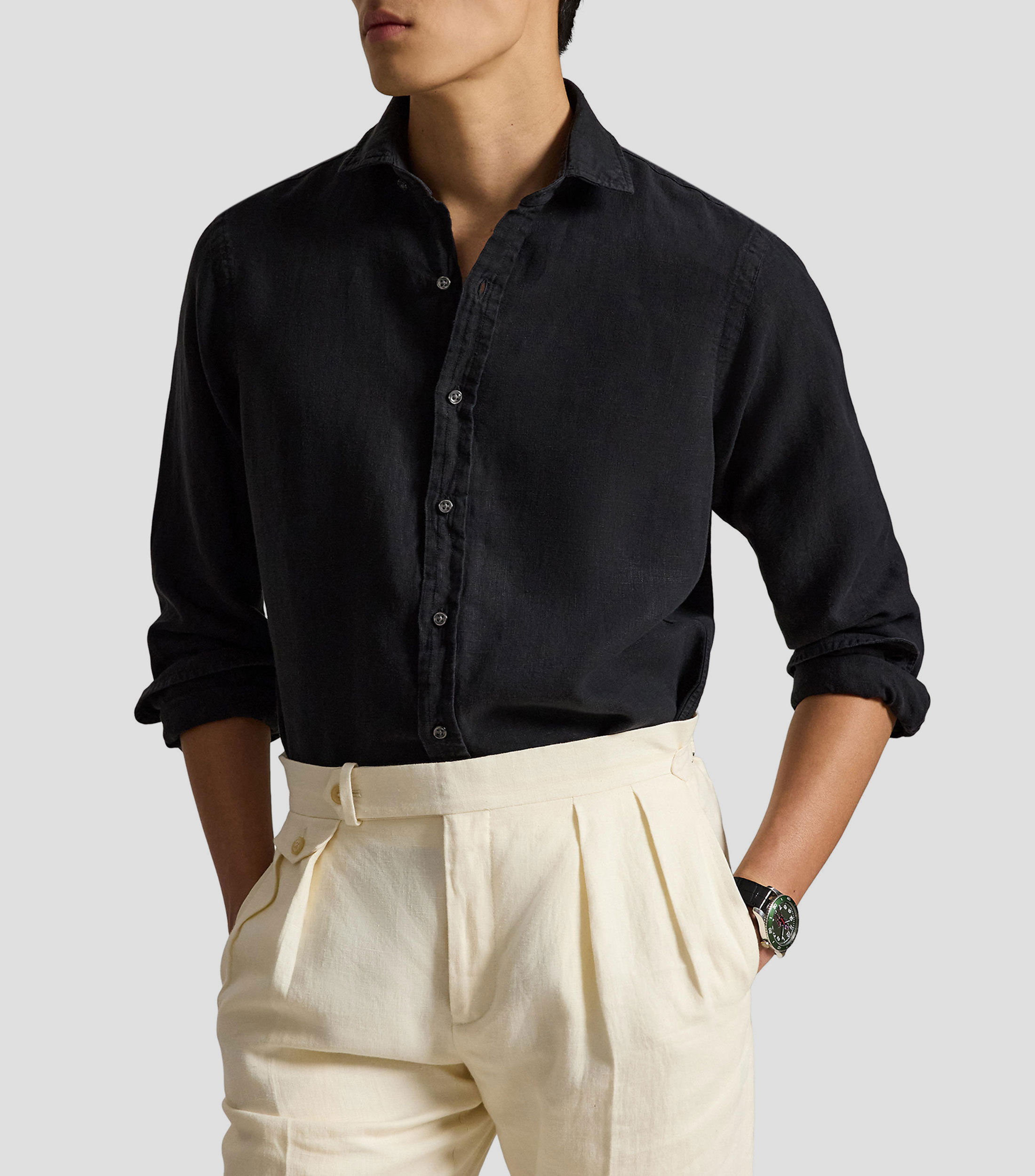 Camisa lisa manga larga Hombre