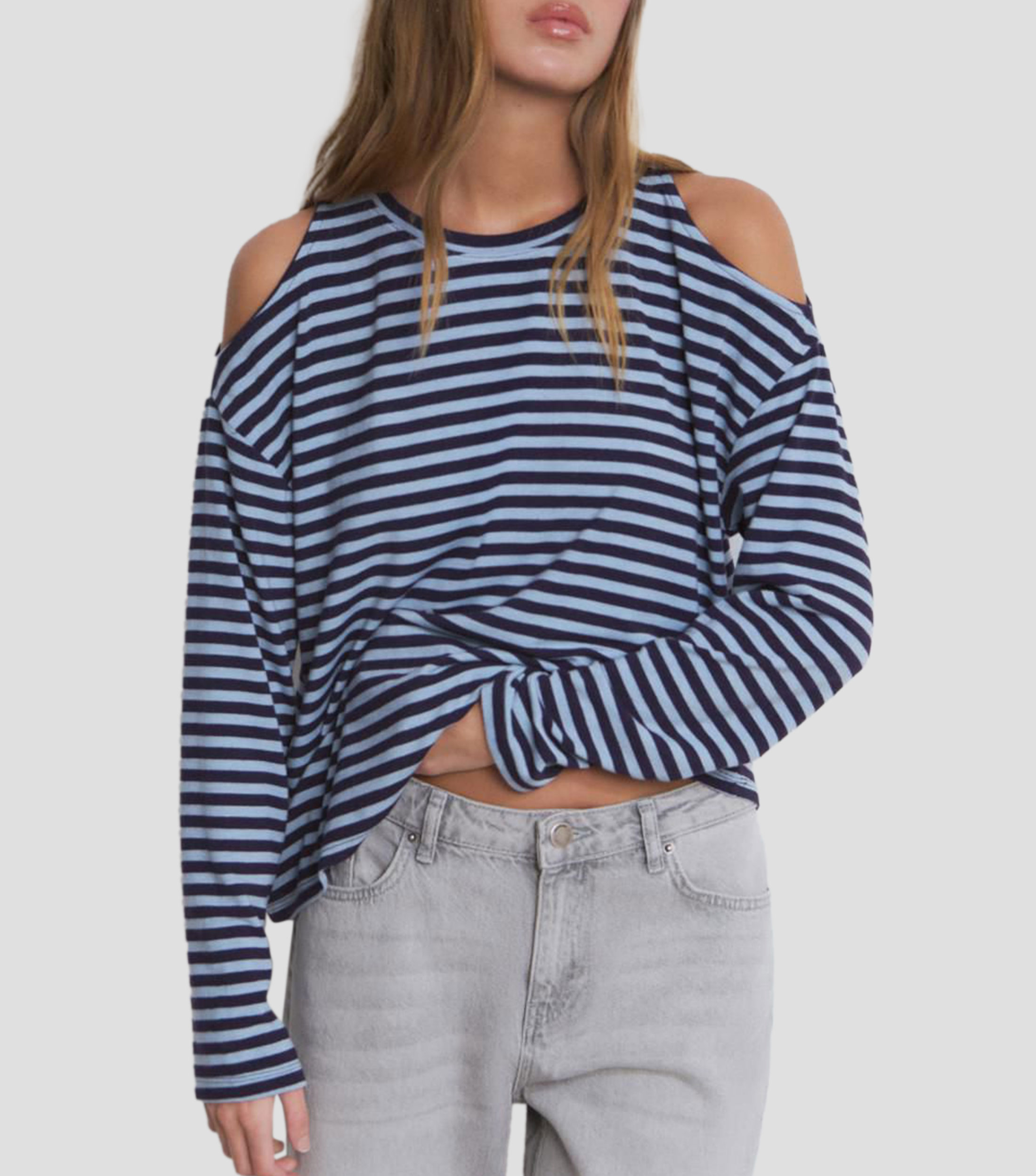 Playera cuello redondo manga larga rayas Mujer