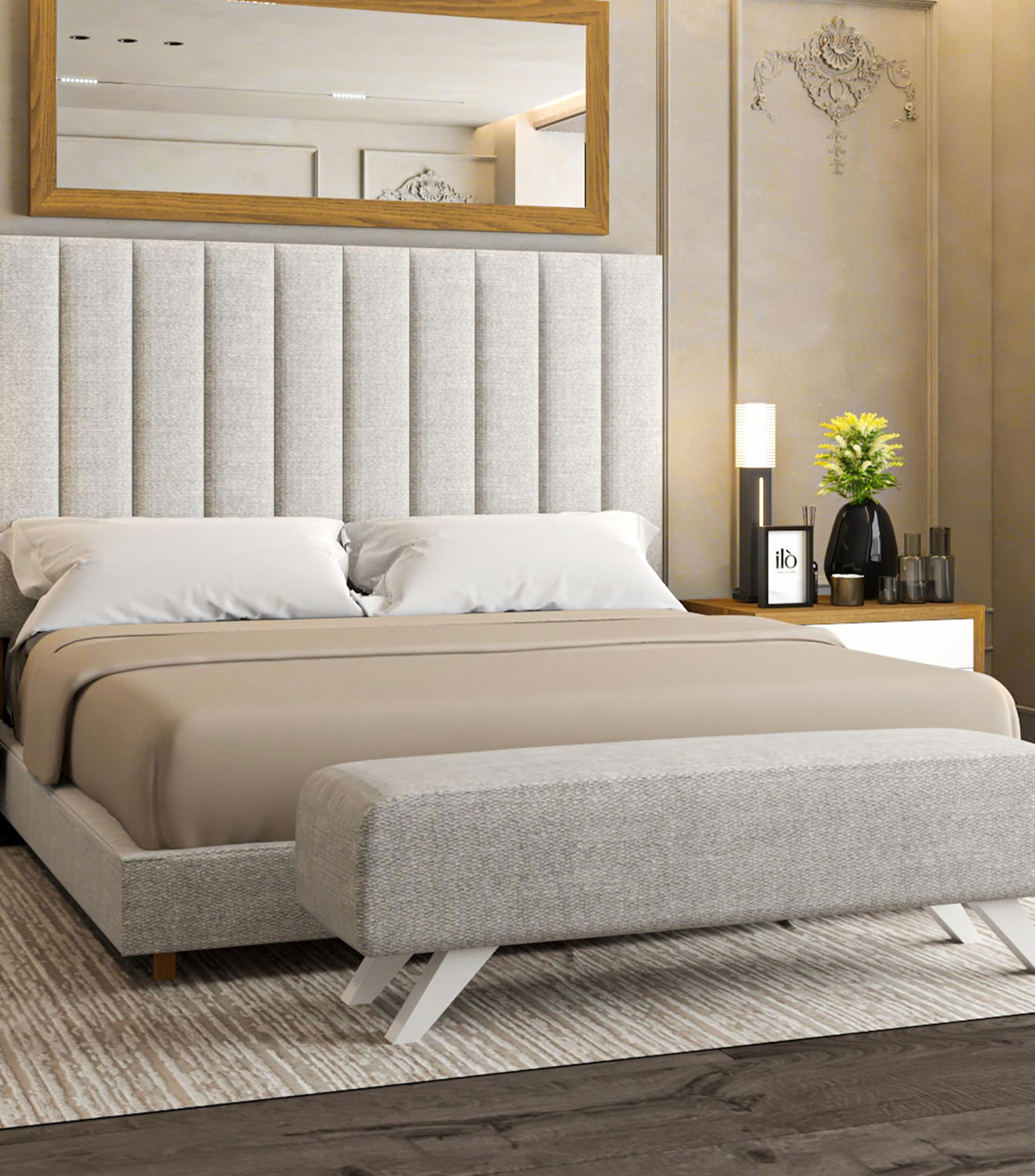 Cama King Size Old Canvas perla en madera
