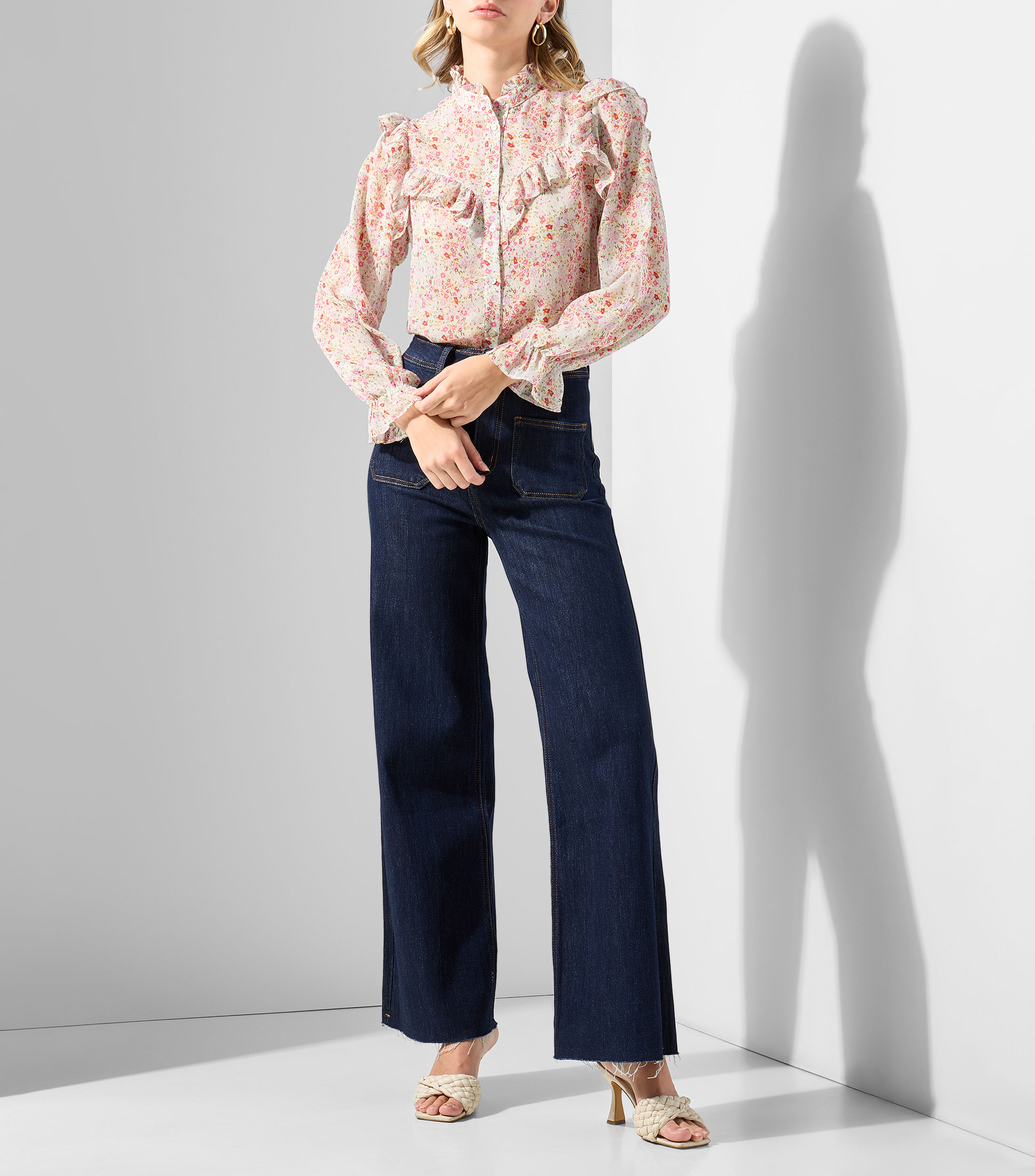 Blusa estampada manga larga Mujer