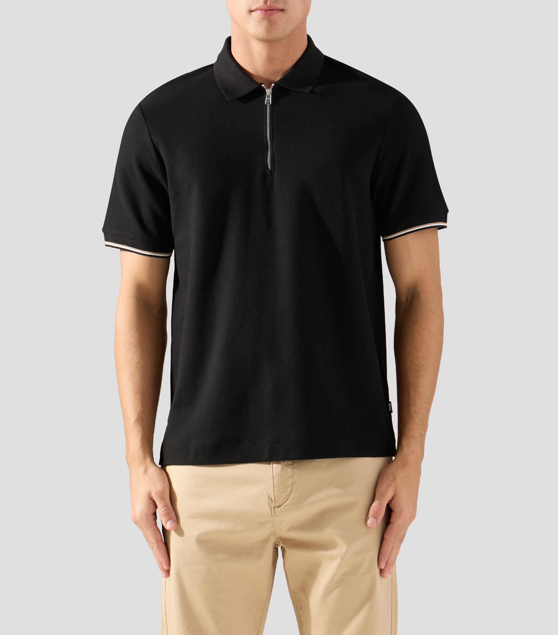 Polo de piqué de algodón con cuello con cremallera Hombre