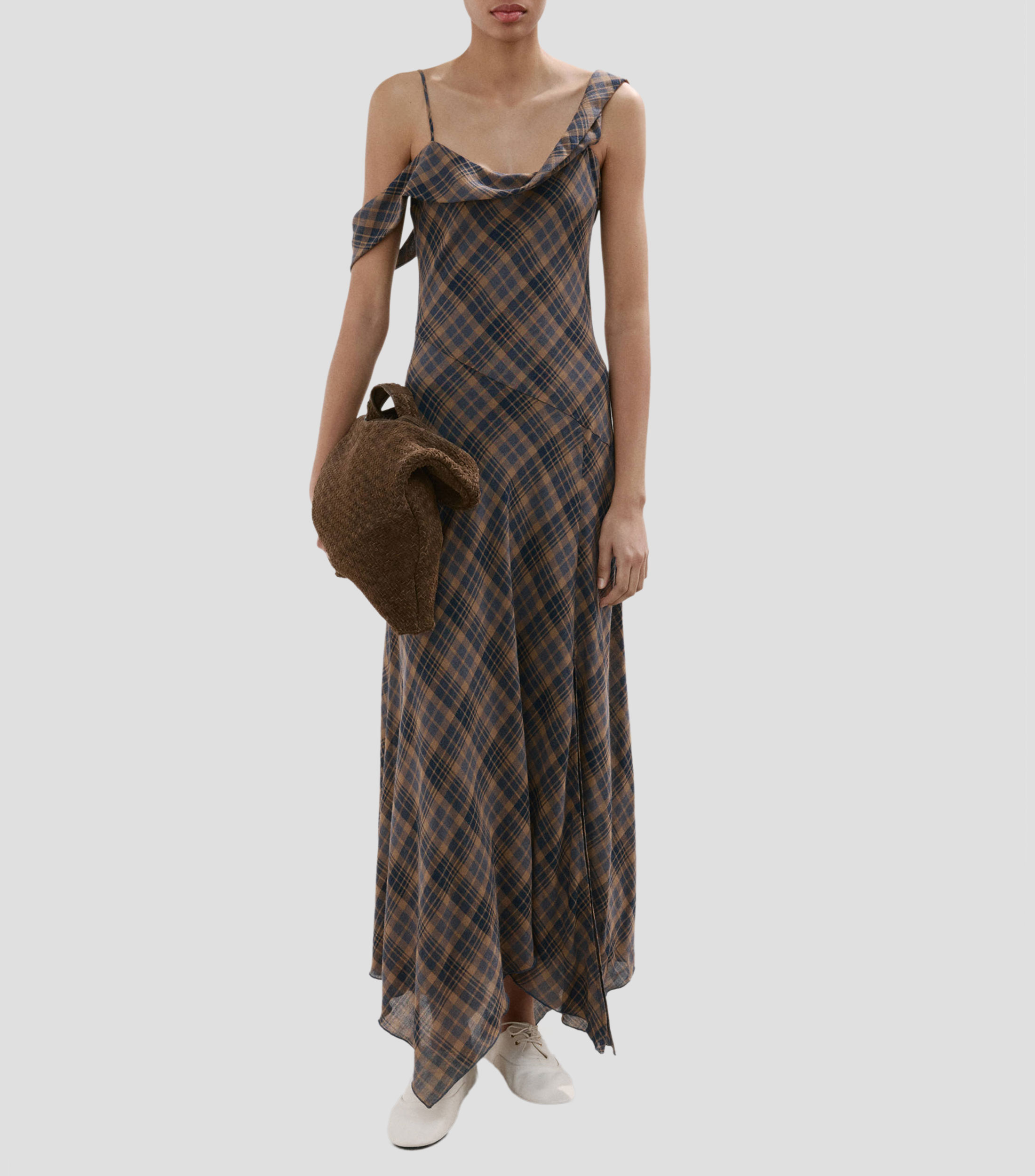 Vestido largo de cuadros Mujer
