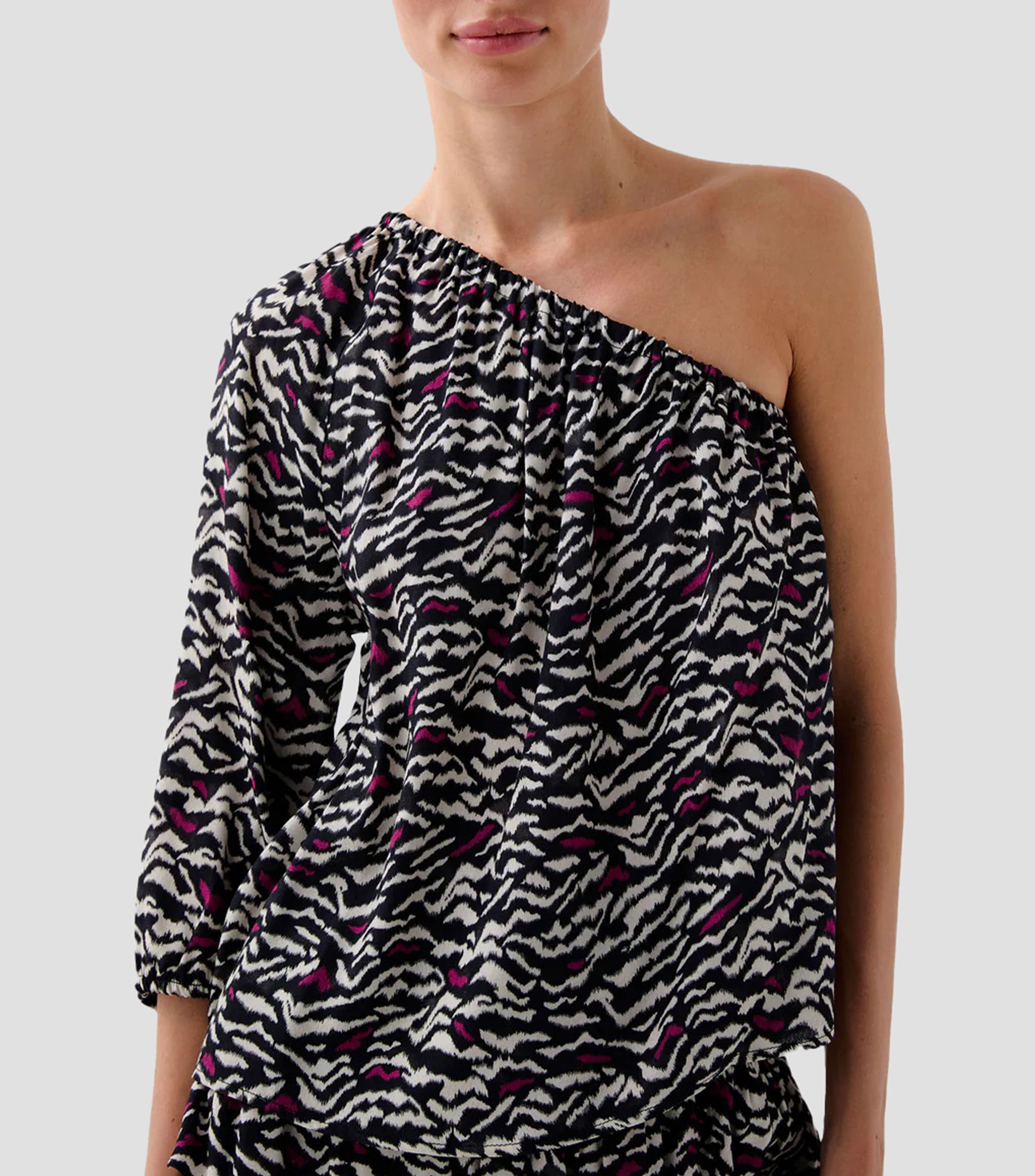 Blusa con estampado manga larga Mujer