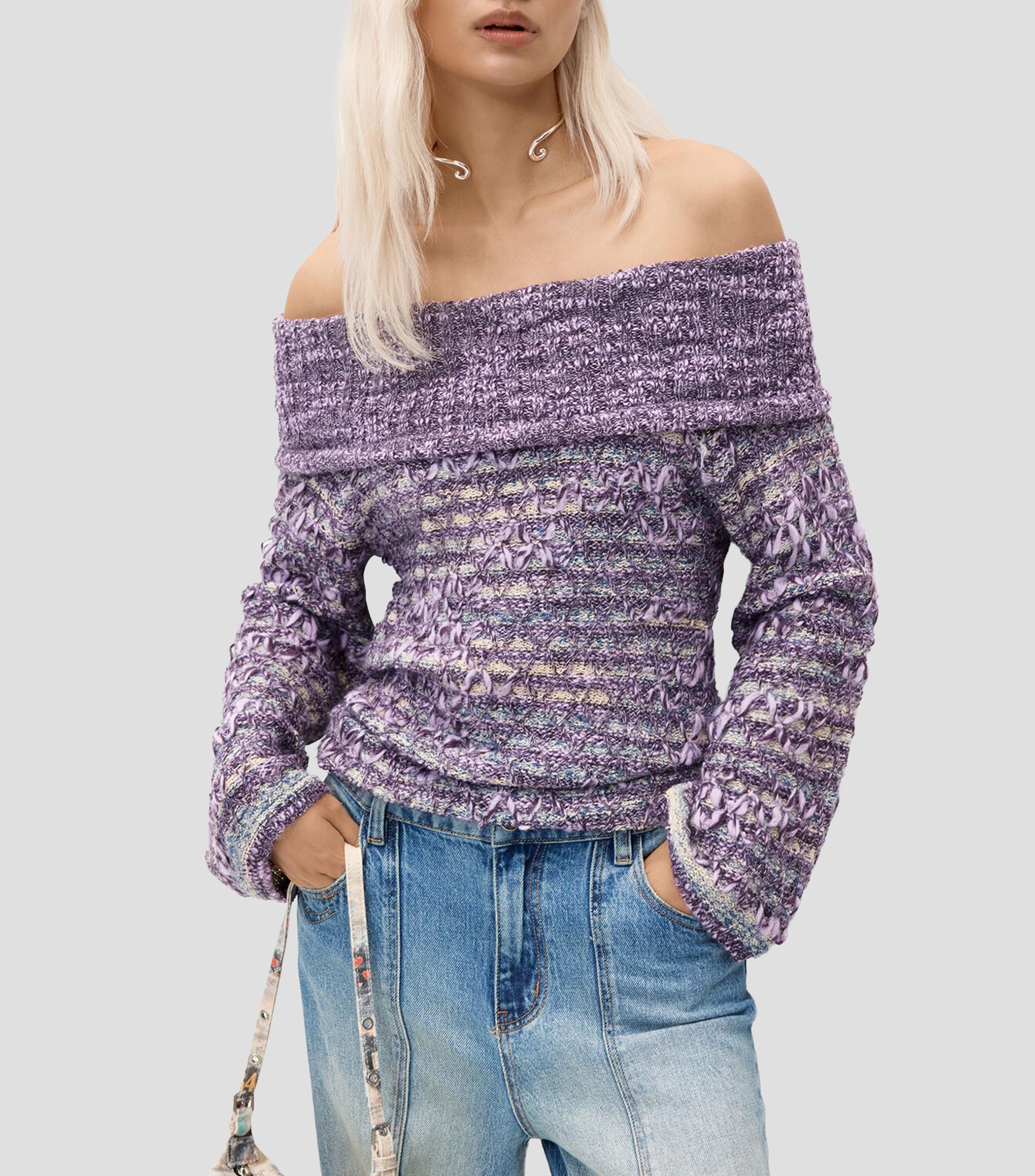 Suéter cuello strapless Mujer