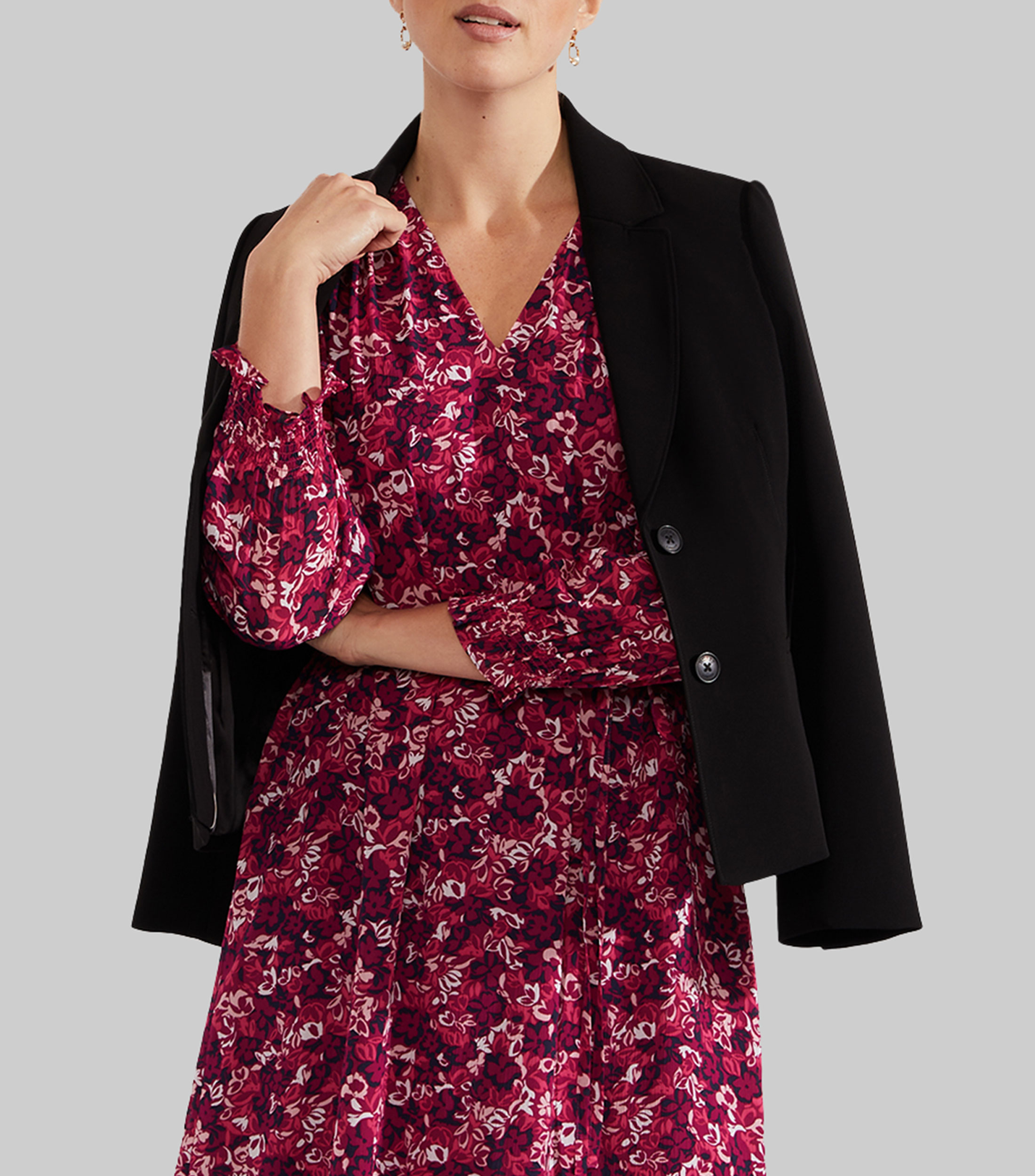 Vestido midi con flores de manga larga Mujer