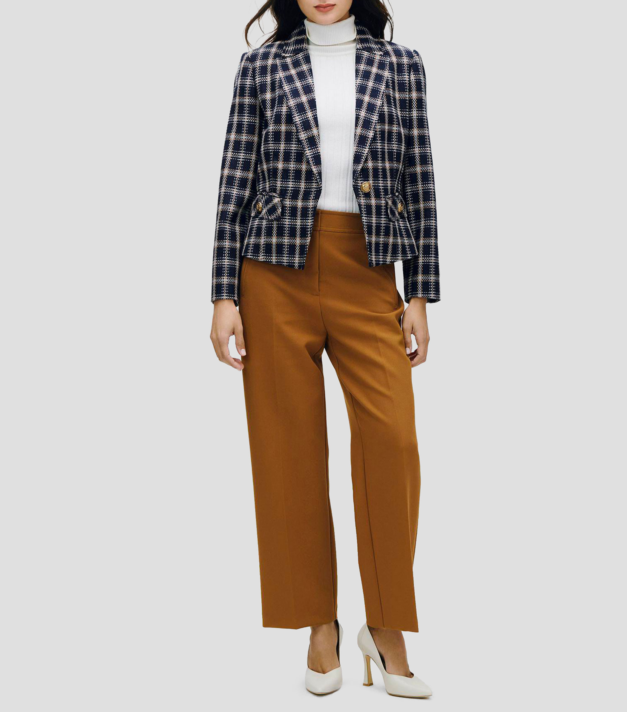 Pantalón recto tiro alto cognac bolsillo de cierre Mujer
