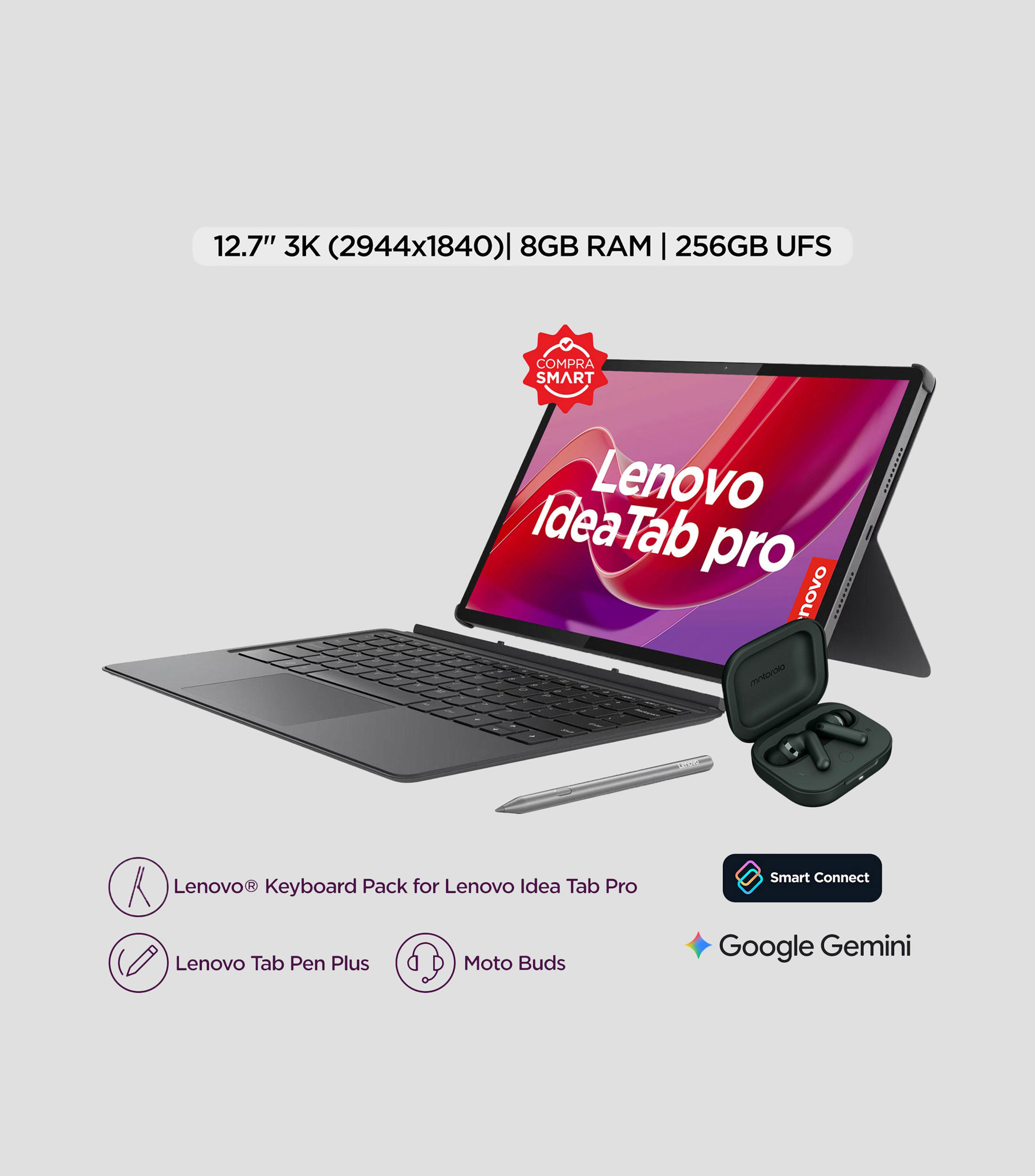 Tablet Lenovo TabPro, 12.7" 3K, 8 GB RAM, 256 GB UFS+, Teclado + TabPen+ Audífonos