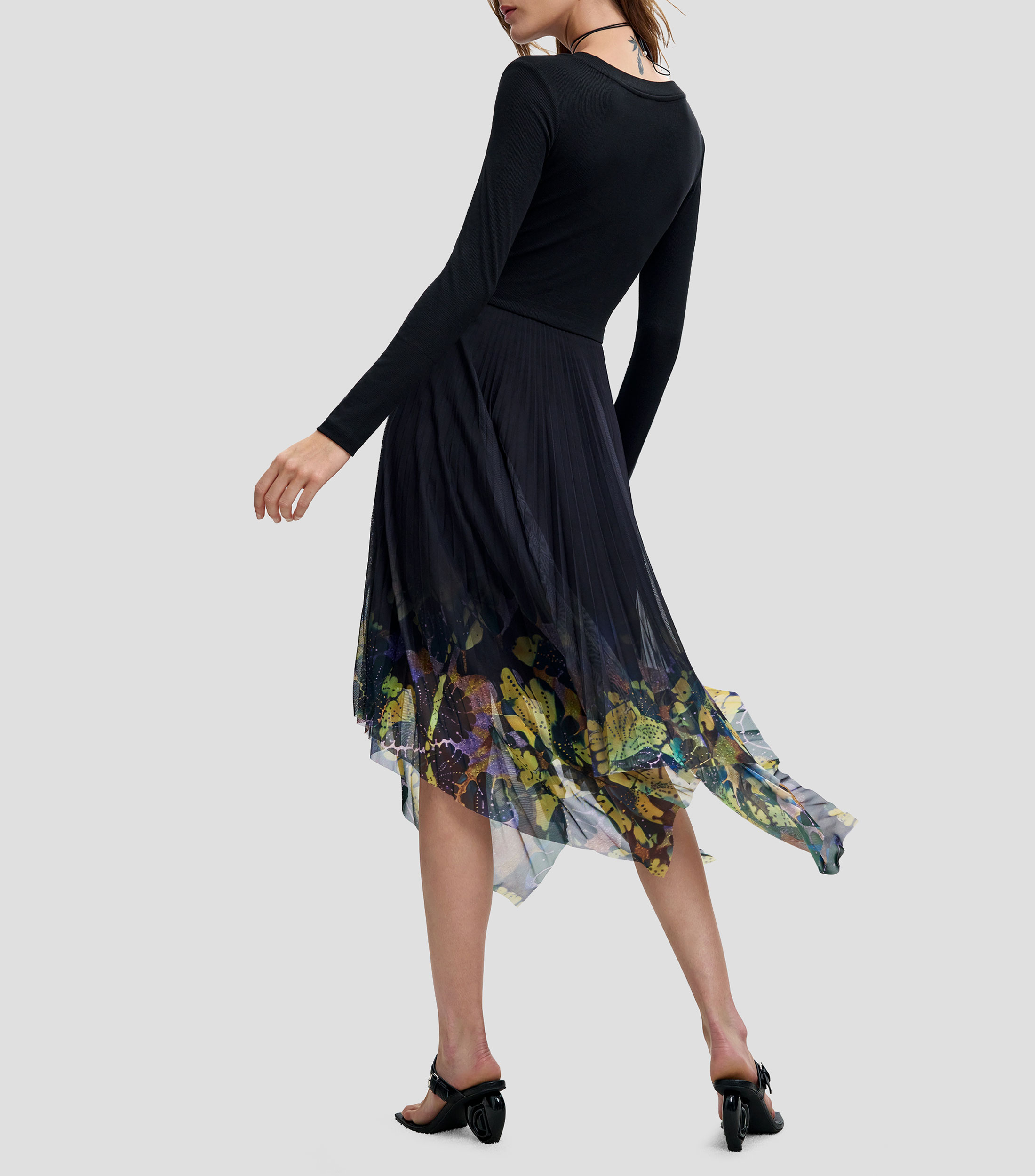 Vestido midi manga larga Alba con estampado Mujer