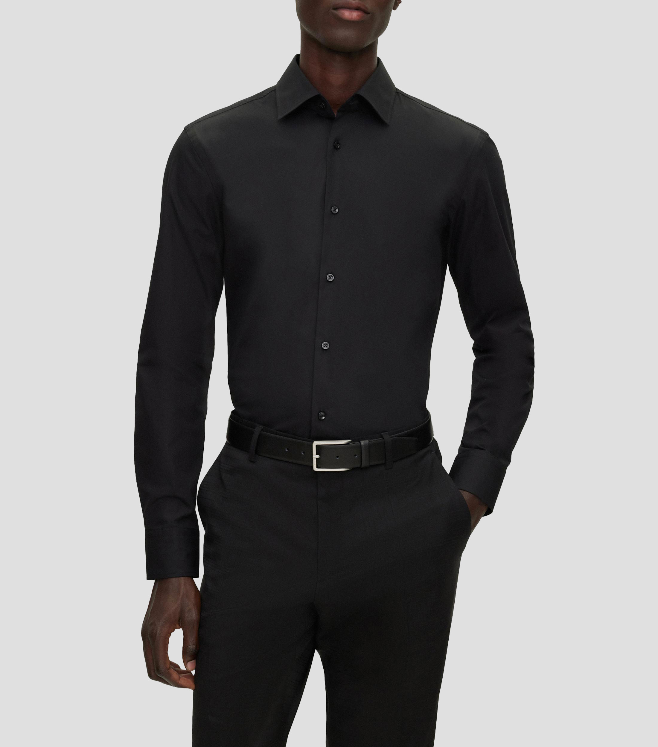 Camisa lisa manga larga Hombre
