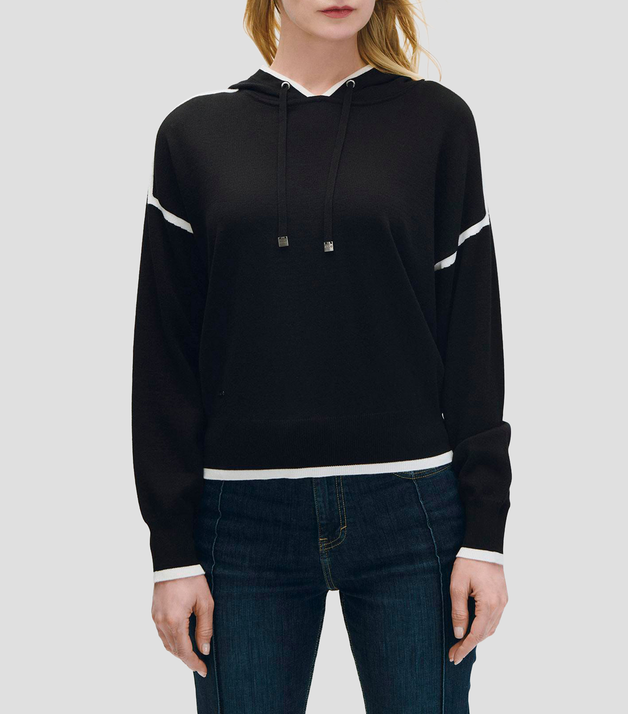 Suéter tejido tipo sudadera ribetes en contraste Mujer