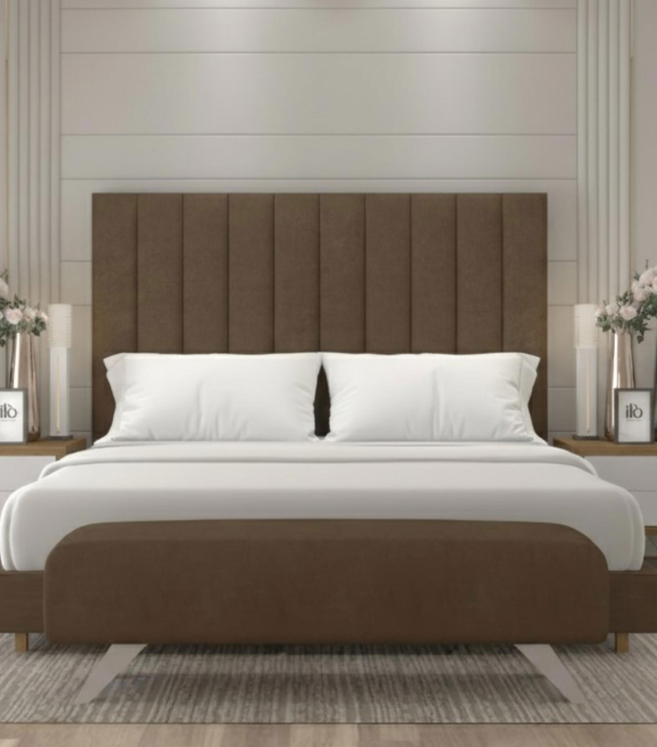Cama King Size Alta Gamuzzeta Camello en tela