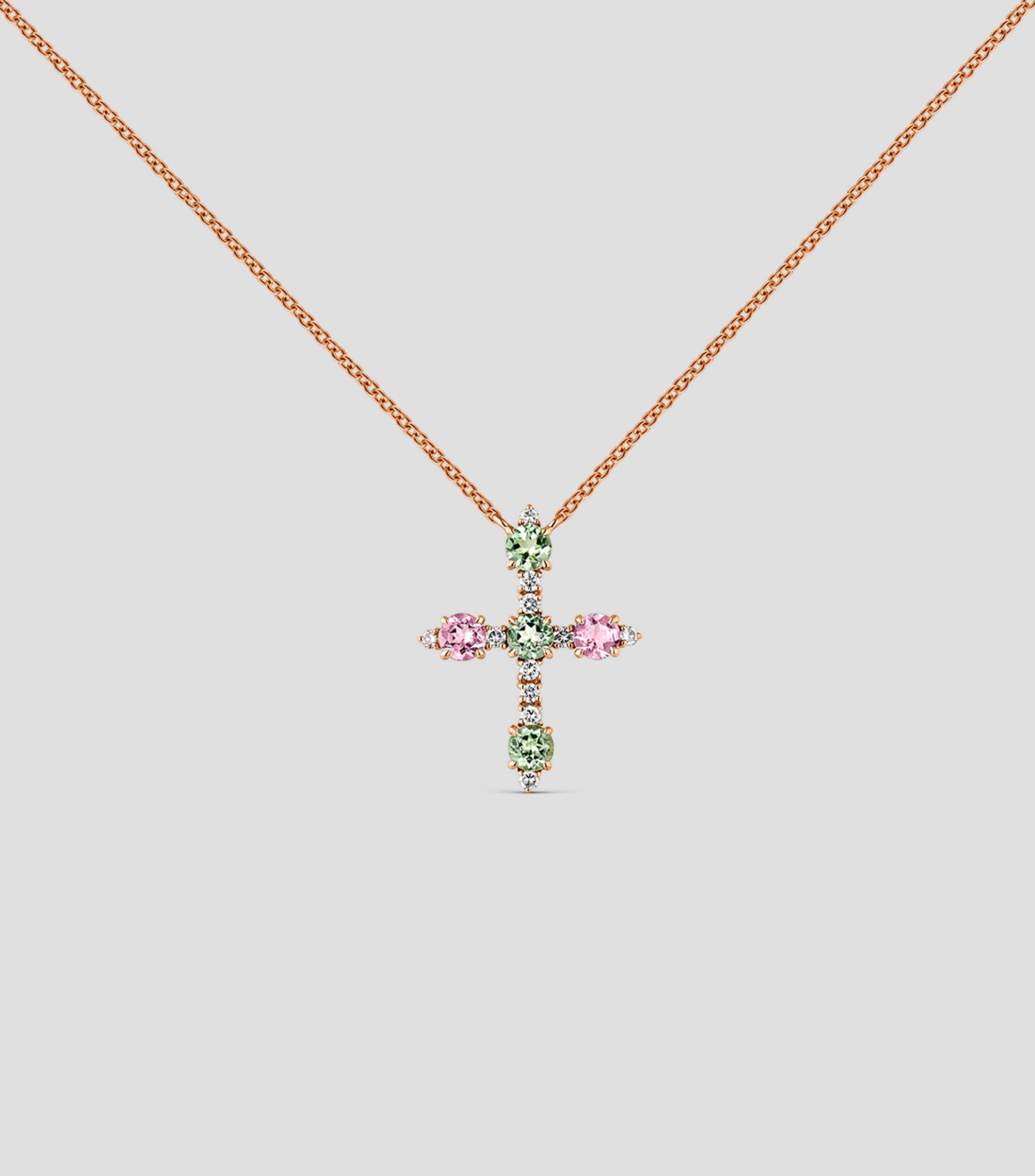 Colgante de cruz en oro rosa de 18 kilates Moonrise con turmalinas Mujer