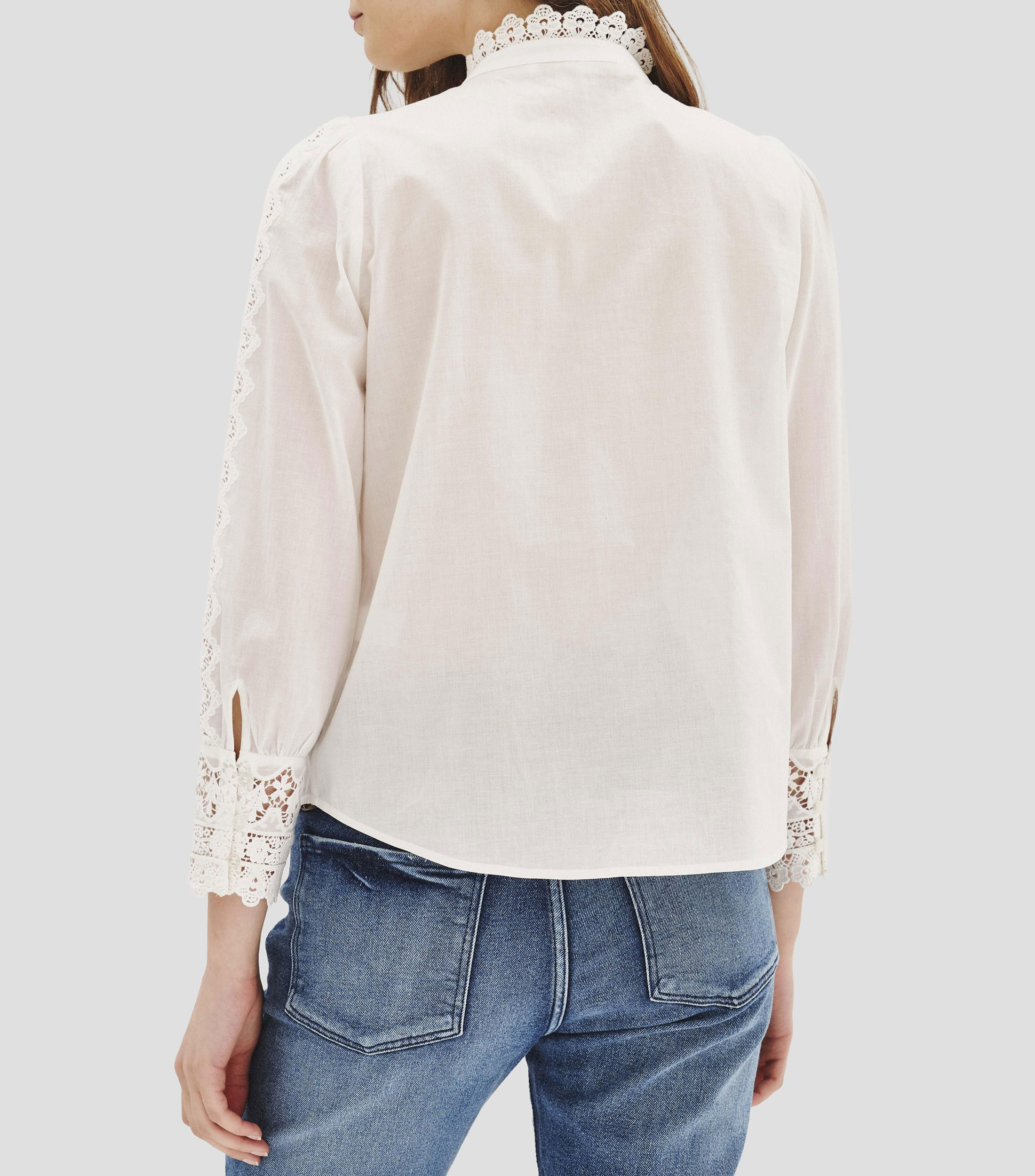 Blusa lisa con detalle decorativo manga larga Mujer