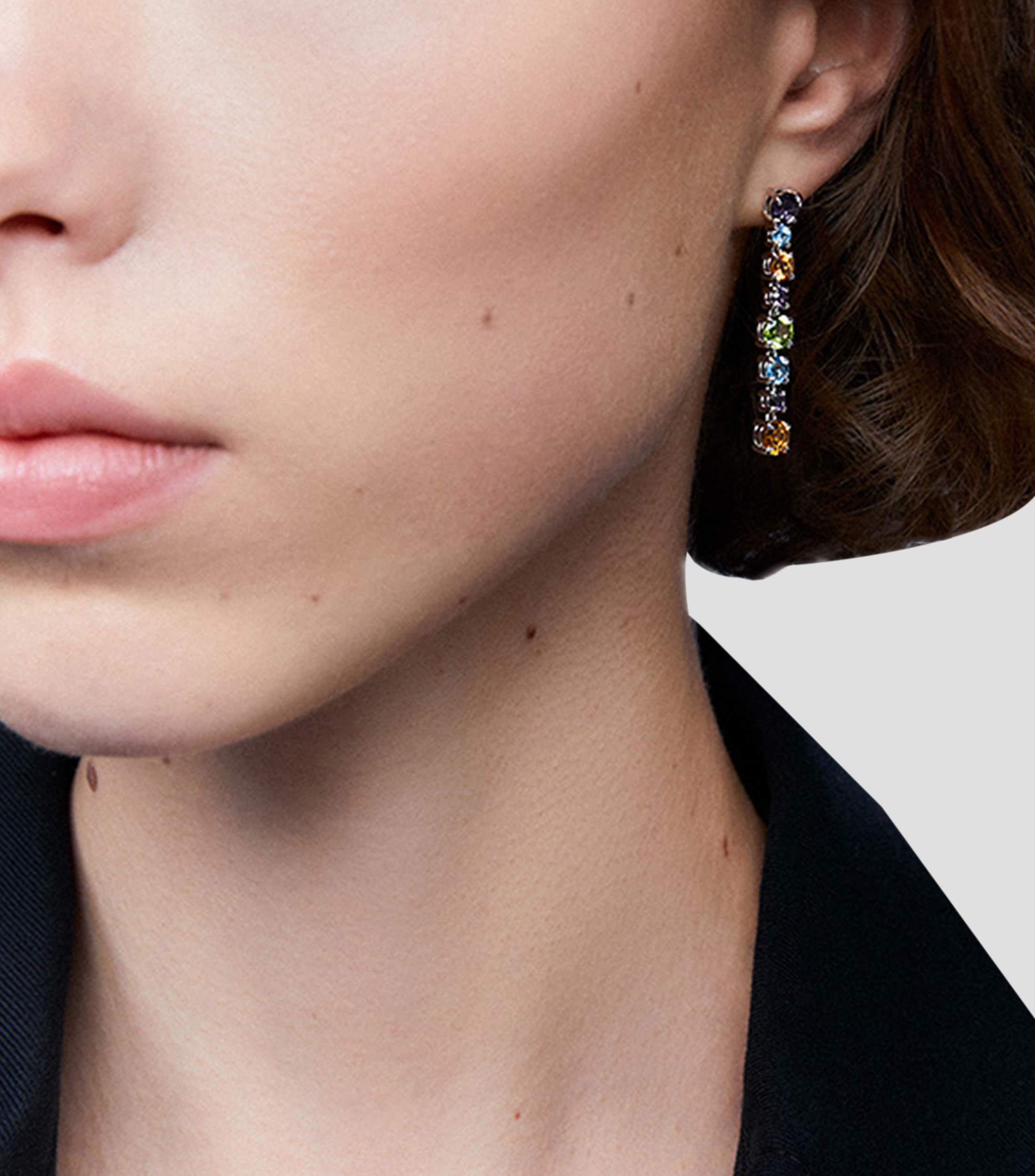 Pendientes largos en plata .925 multicolor Pop Art Mujer