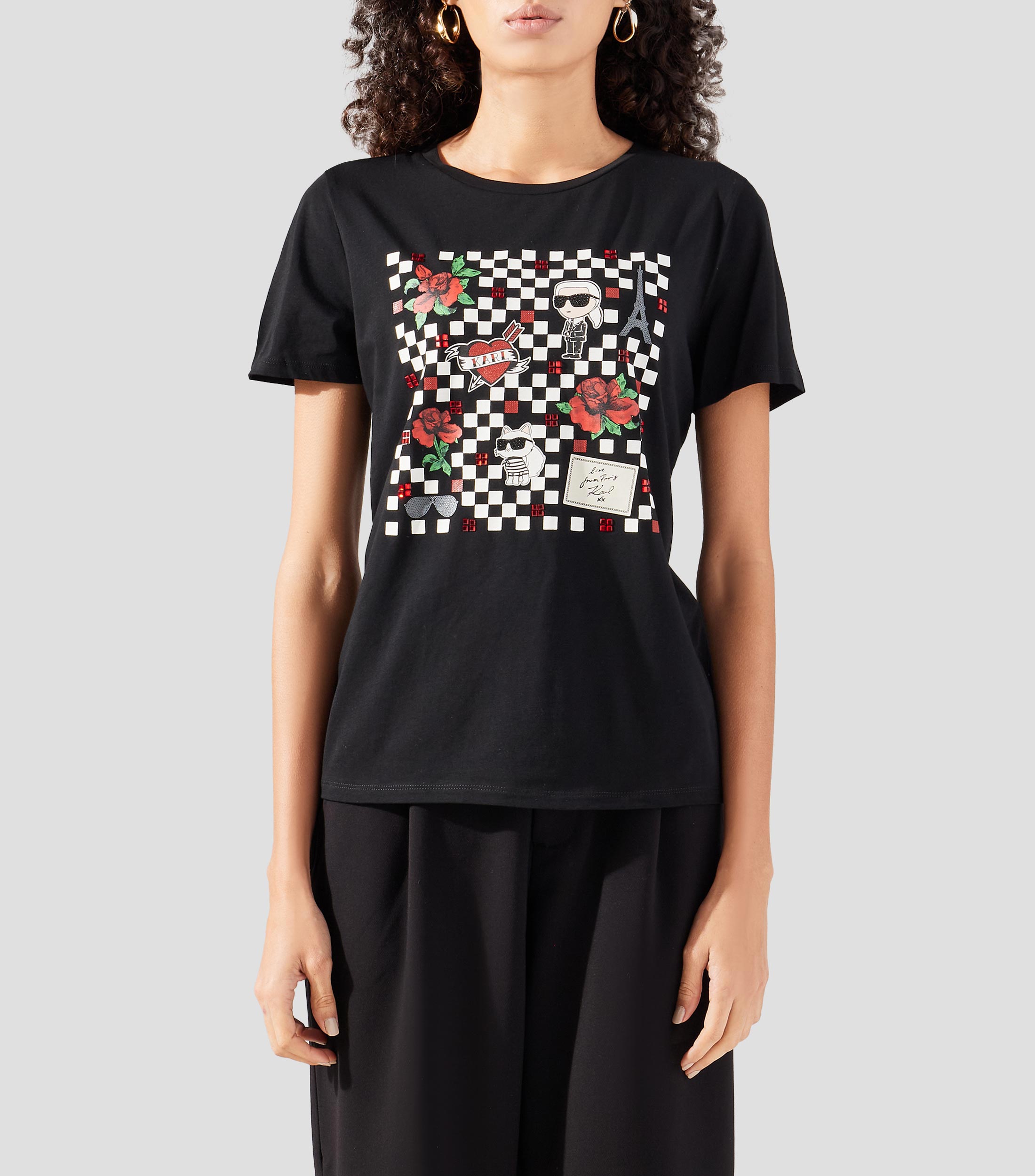 Playera cuello redondo manga corta con estampado Mujer