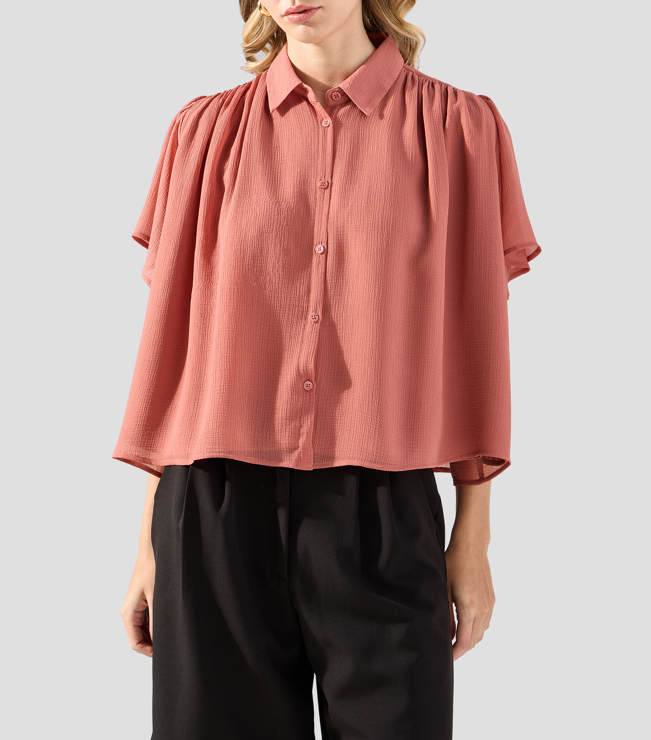 Blusa lisa manga corta Mujer