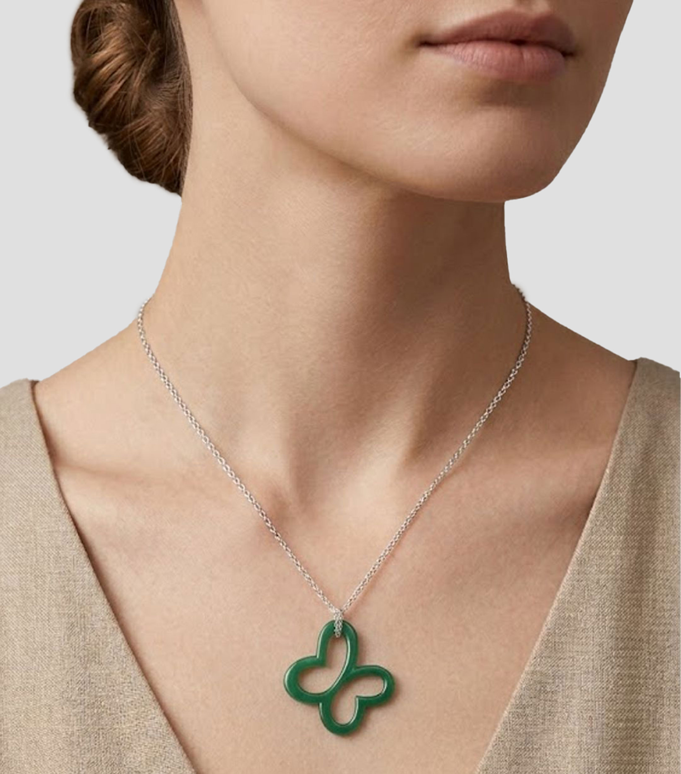 Dije mariposa en ágata verde y plata .925 Mujer