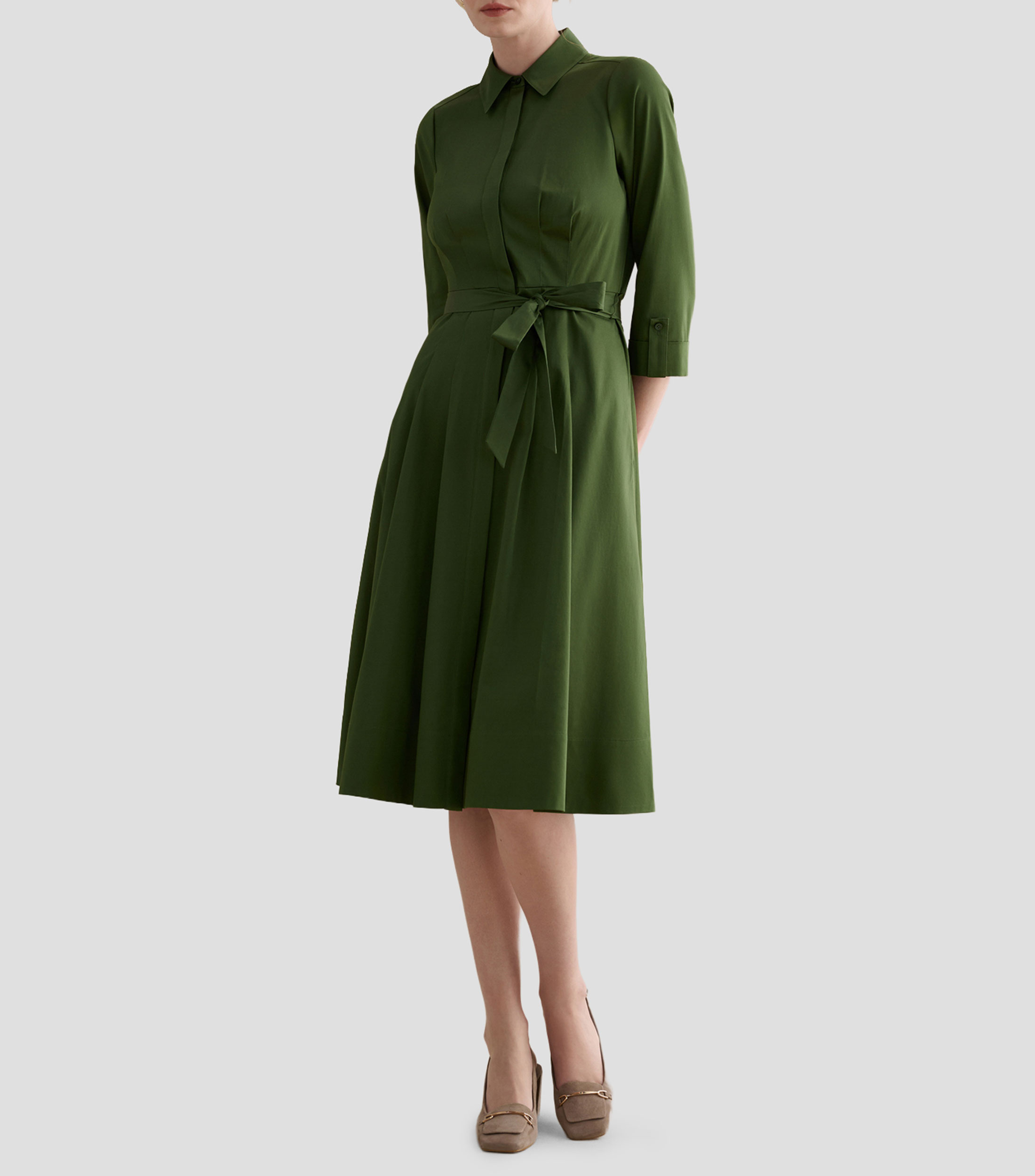 Vestido midi manga 3/4 liso Brigitta Mujer
