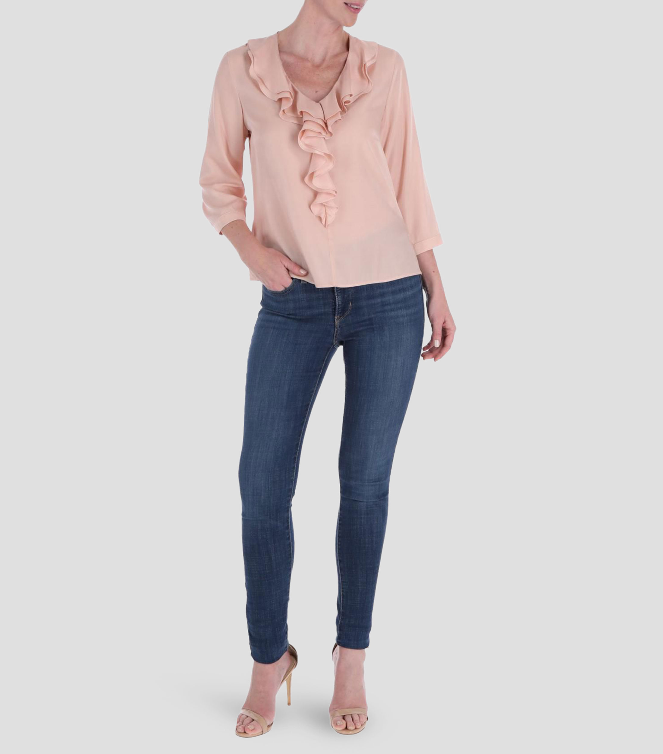 Blusa lisa manga 3/4 Mujer