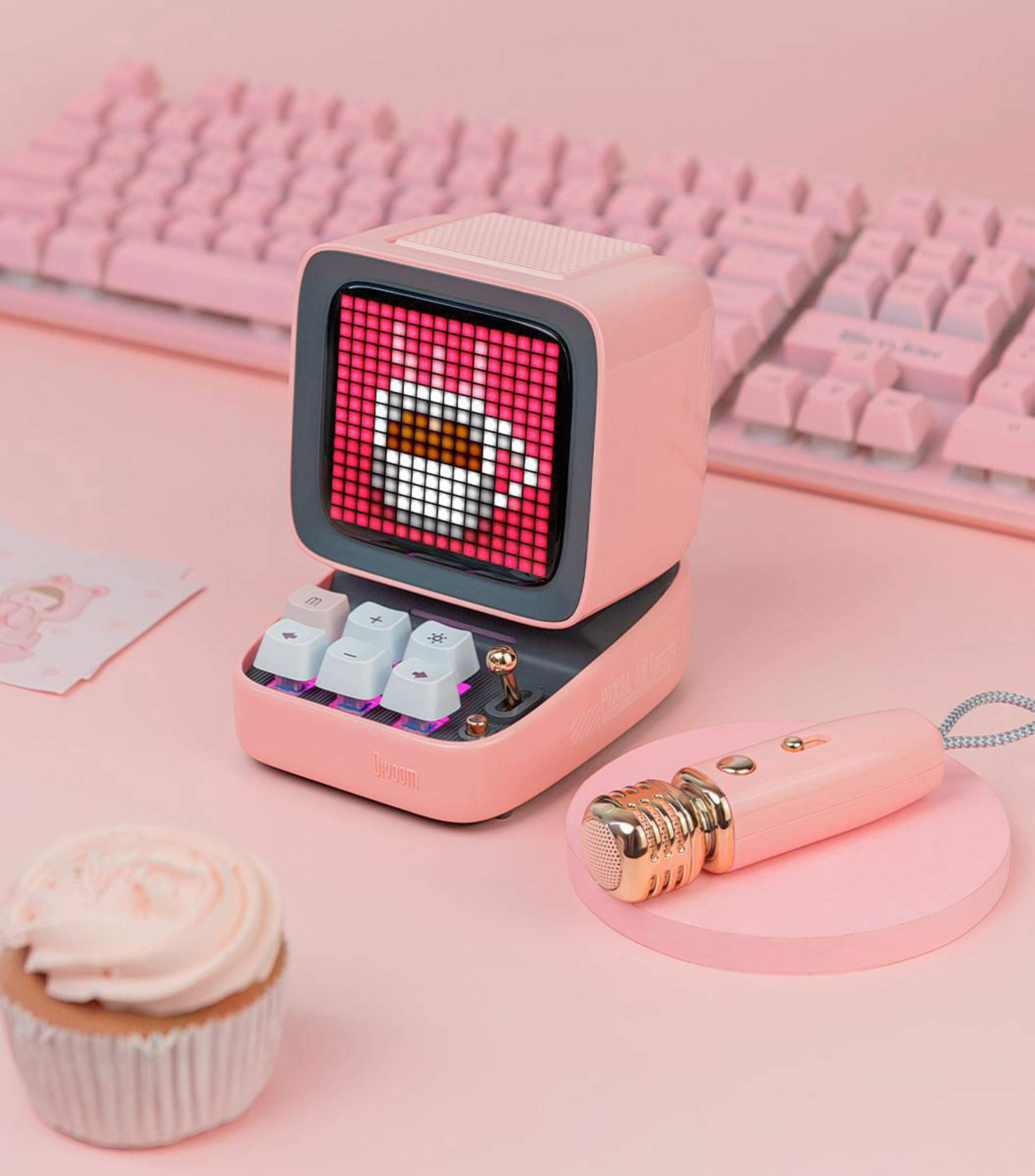 Bocina Portátil Inalámbrica Bluetooth Retro con micrófono de Karaoke Rosa