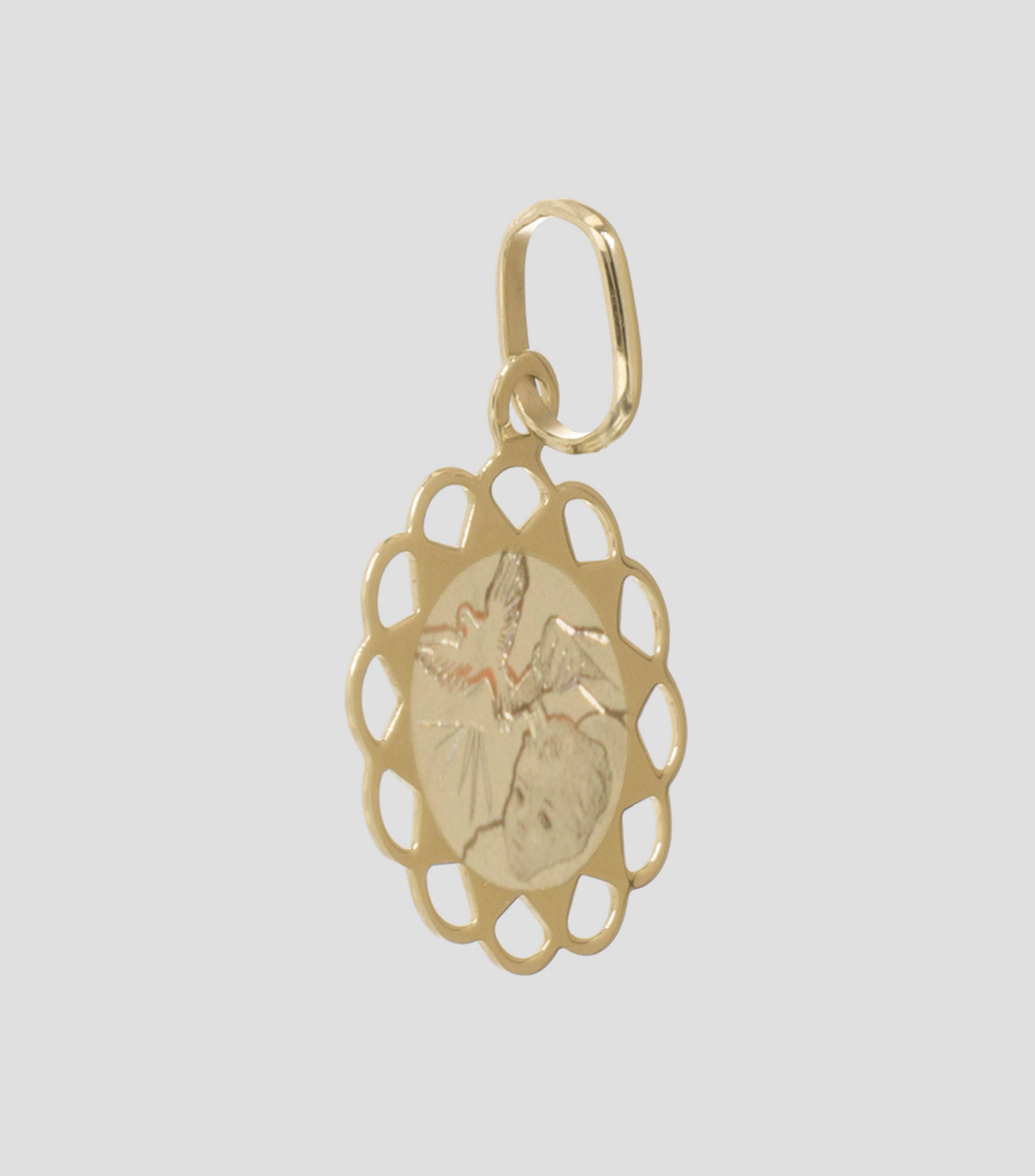Medalla en oro amarillo 14 Kilates Flor Bautizo Unisex