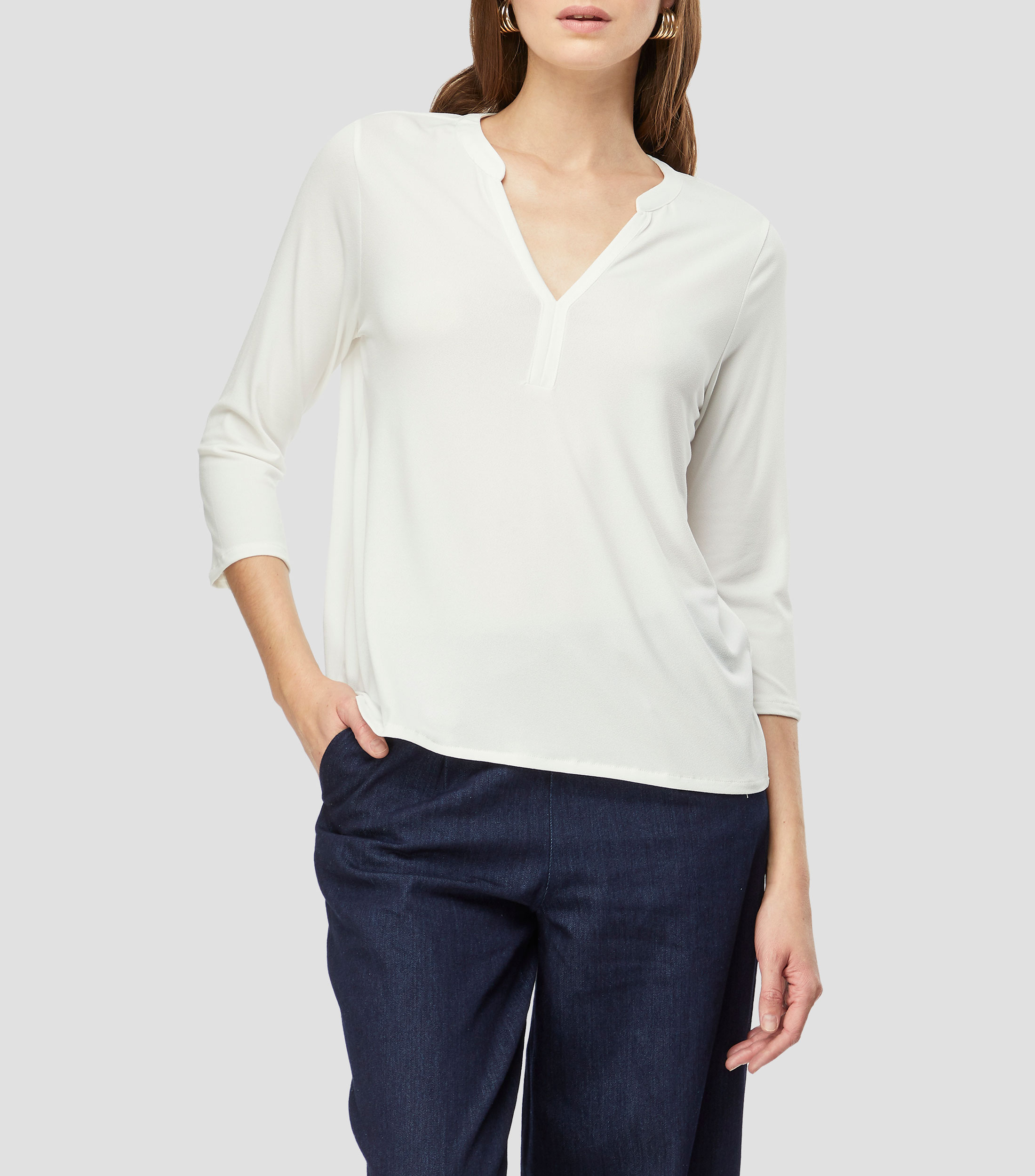 Blusa lisa manga 3/4 Mujer