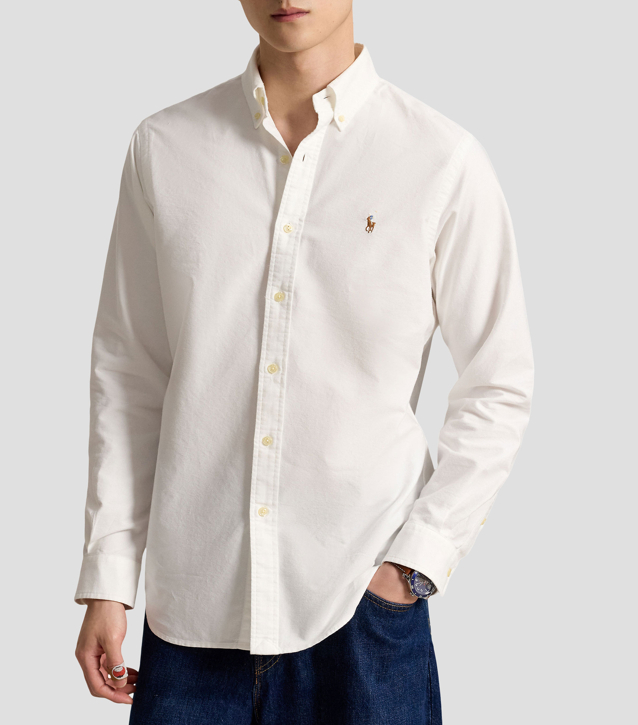 Camisa lisa con manga larga Hombre