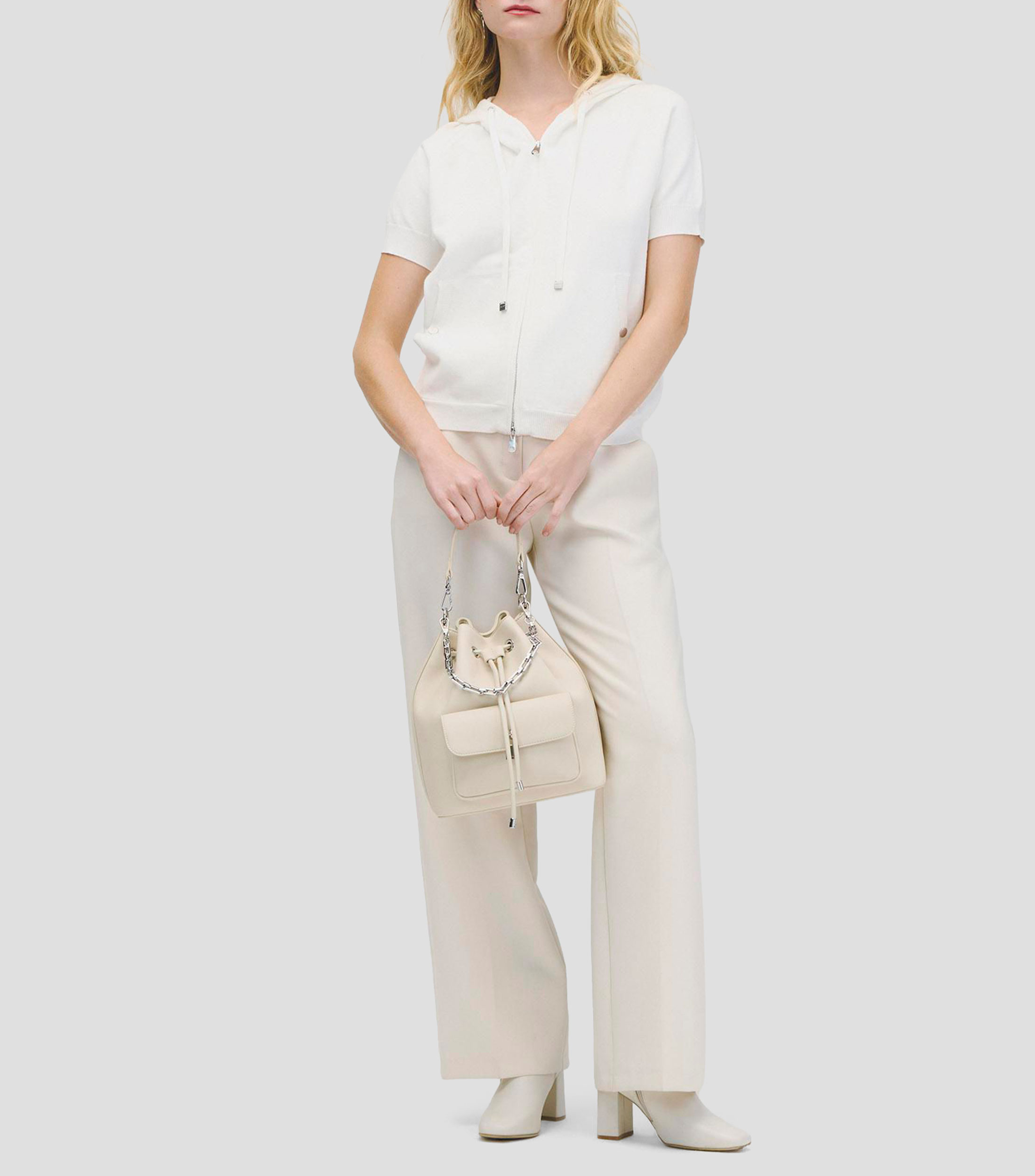 Suéter Tejido De Punto Blanco Tipo Sudadera Manga Corta Mujer