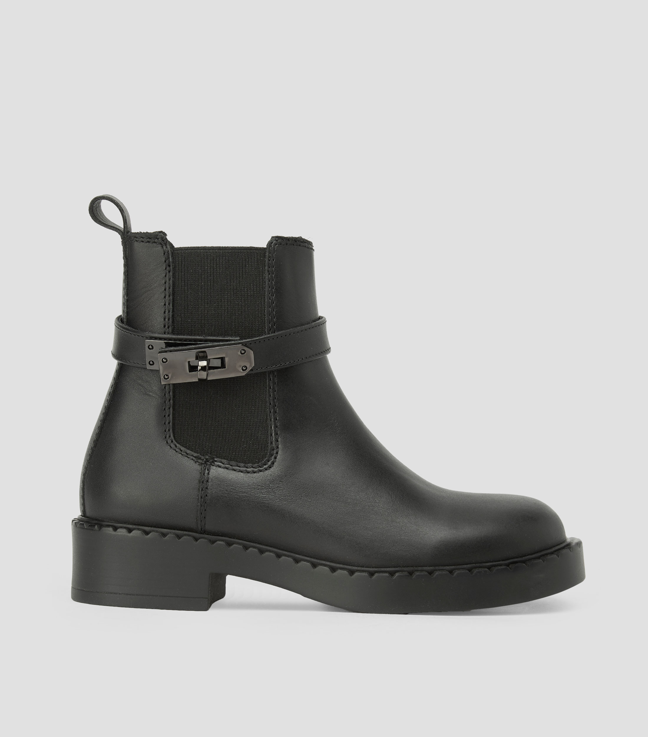 Botines biker Applied en piel con tacón bajo cuadrado y cinta Mujer