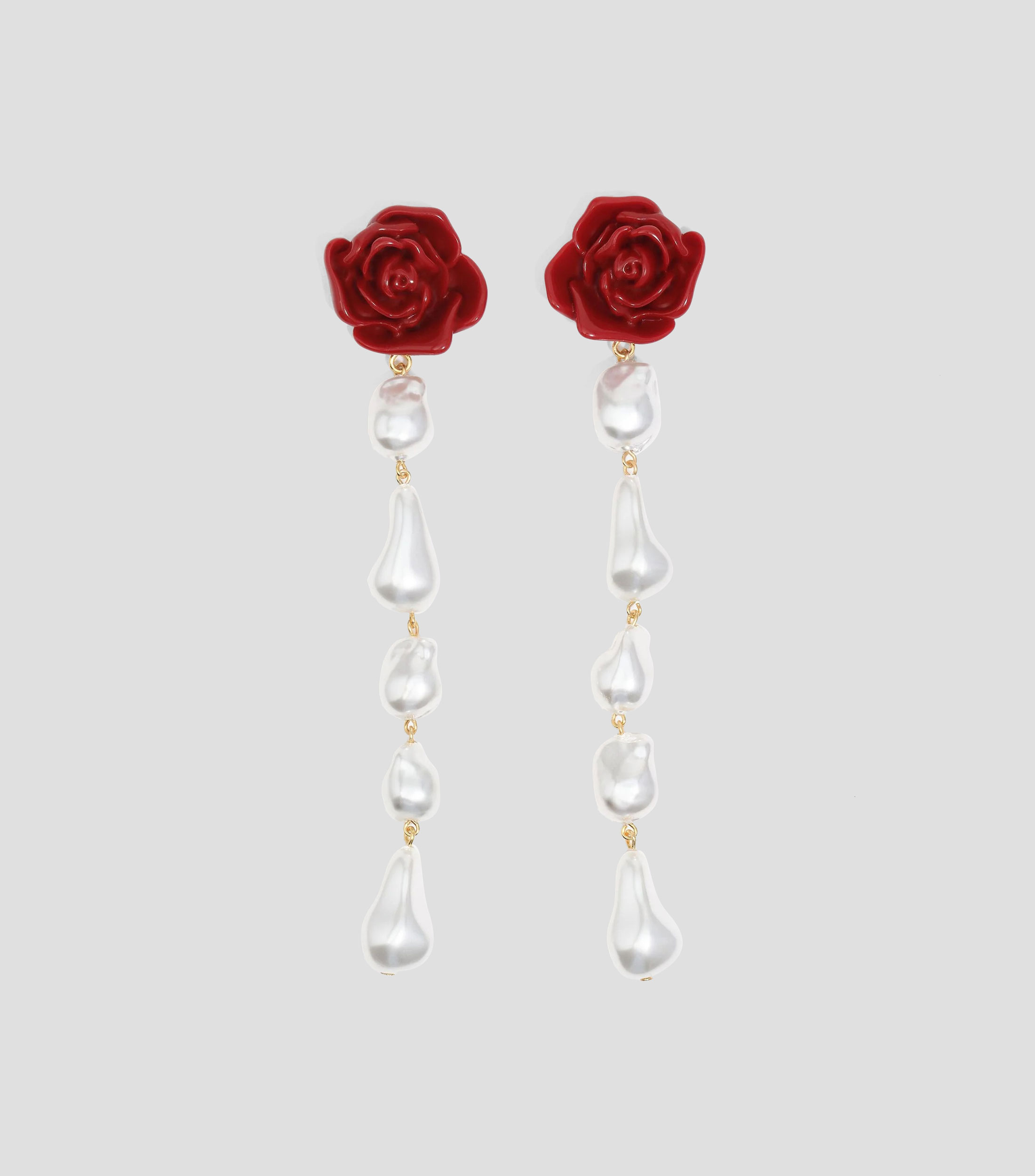 Aretes con rosa y perlas Mujer