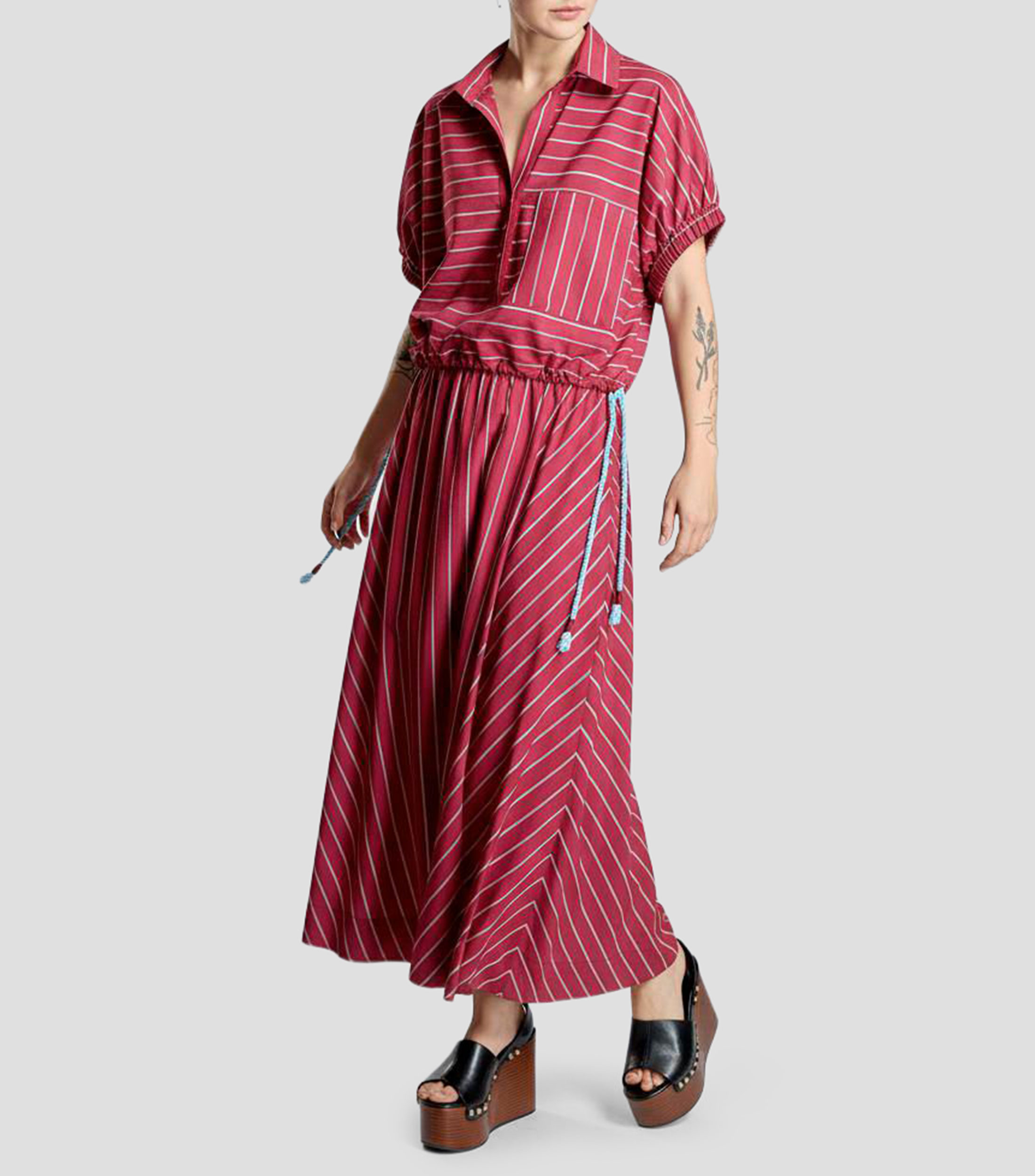 Falda midi de corte evasé con rayas Mujer