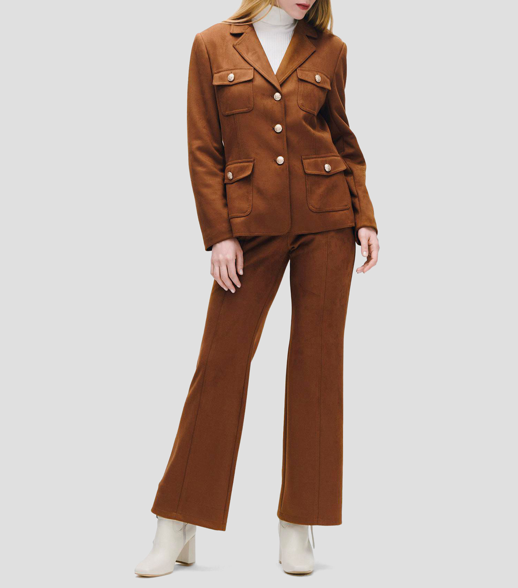 Blazer De Suede Multibolsillos Mujer