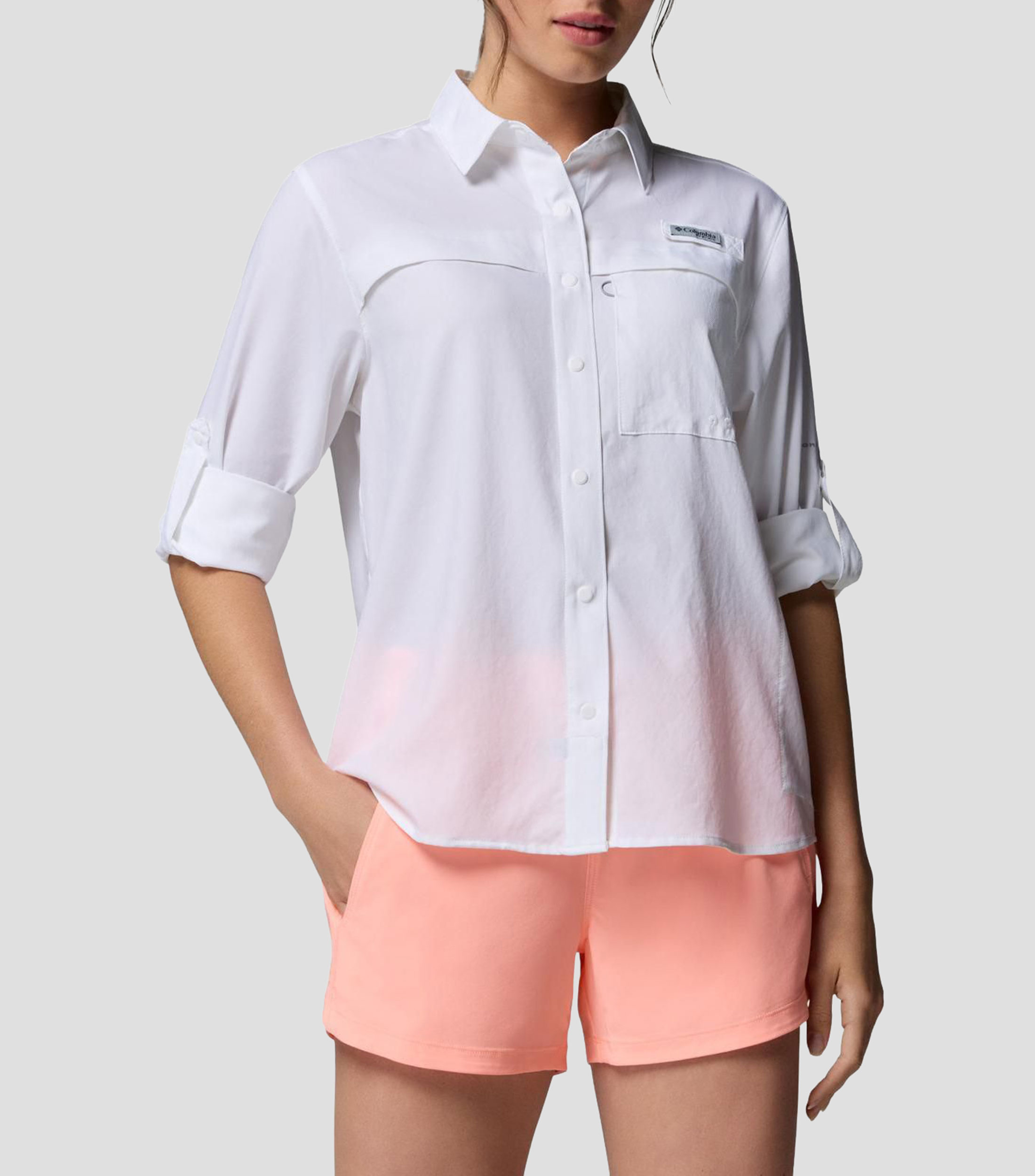 Camisa lisa manga larga PFG Castback Woven LS Mujer