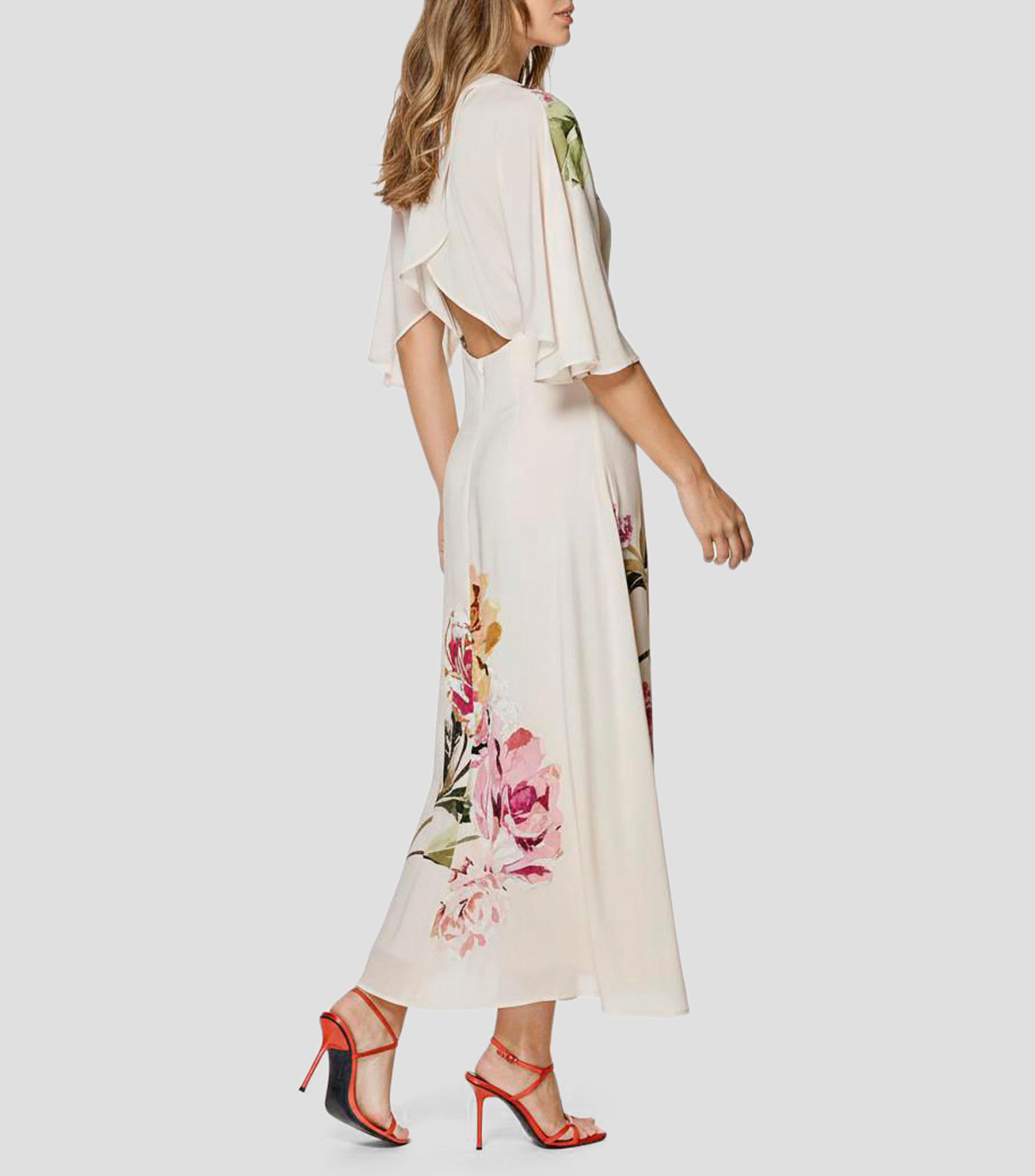 Vestido midi estampado, manga 3/4 Mujer