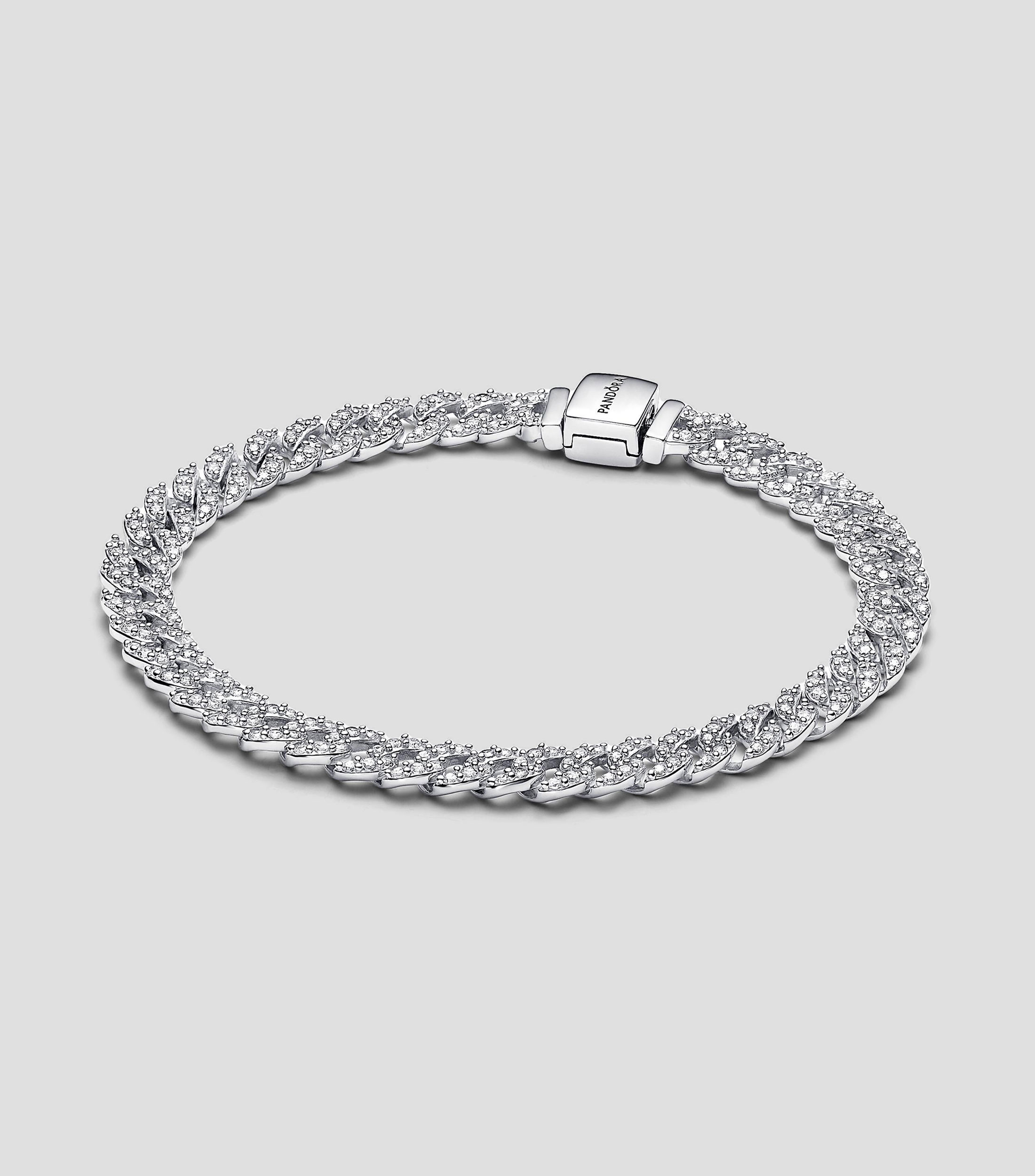 Brazalete en plata de primera ley cadena cubana con zirconias Unisex