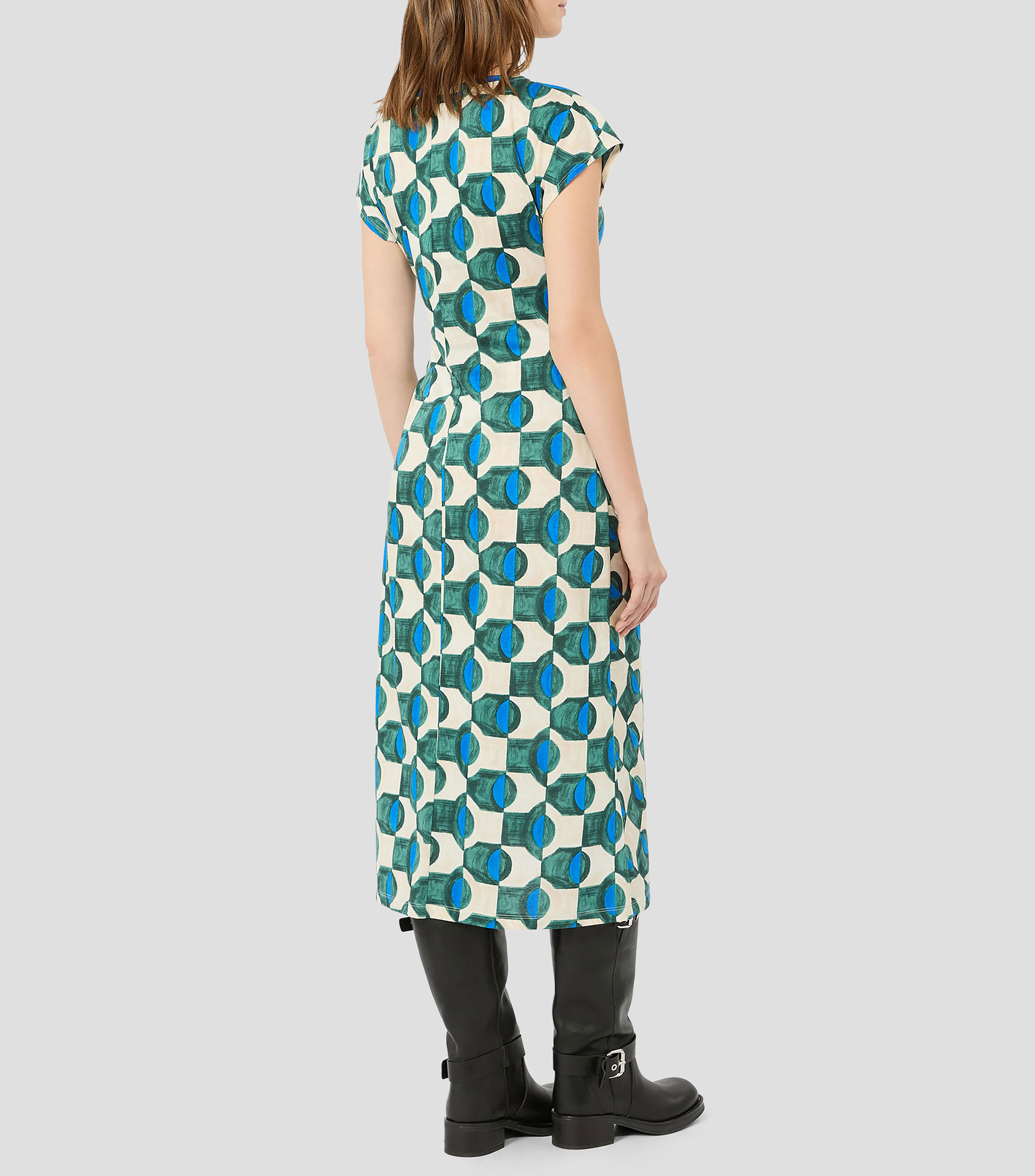 Vestido largo manga corta con estampado a cuadros Mujer