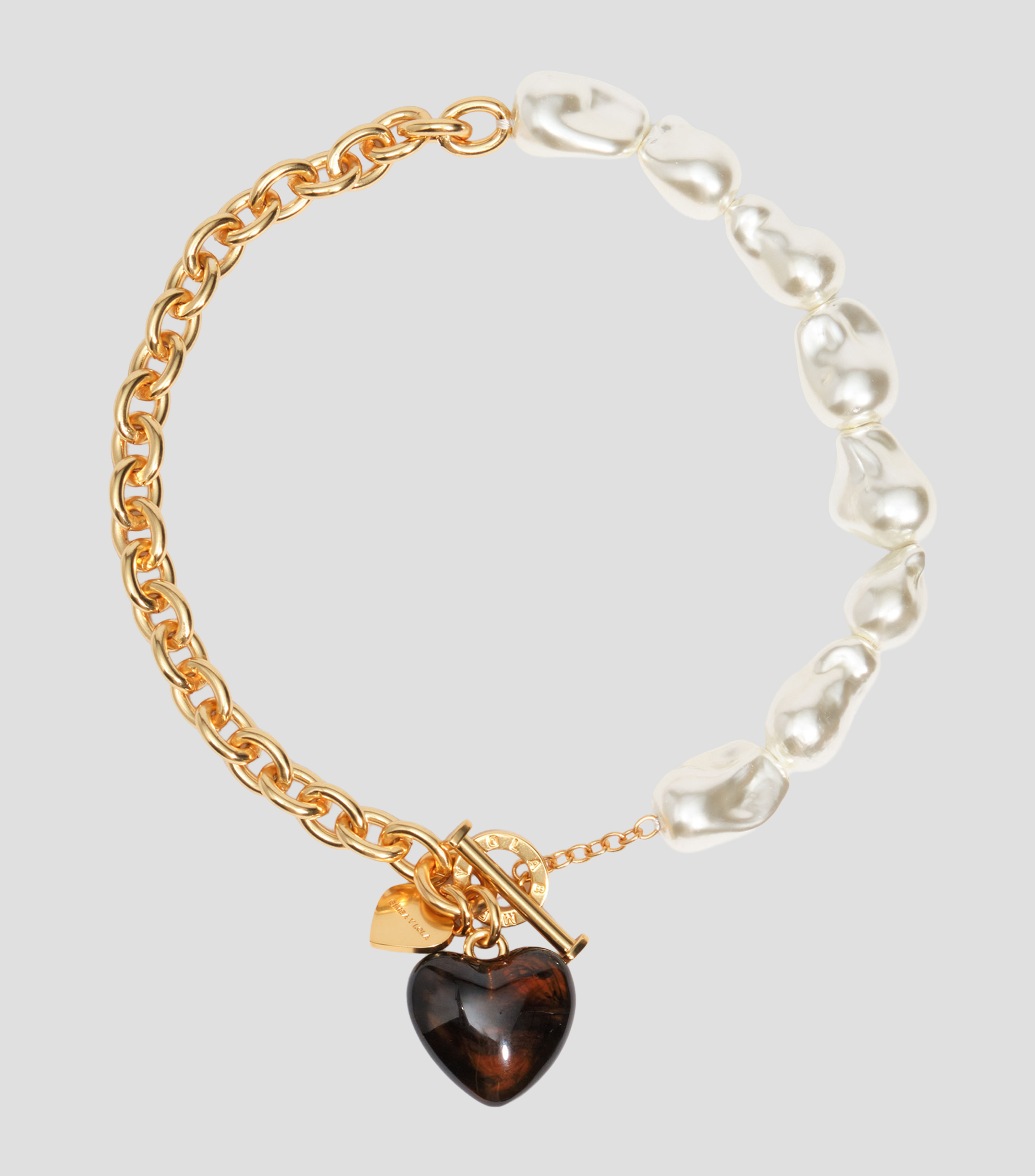 Collar con corazón de resina y perlas barrocas Mujer