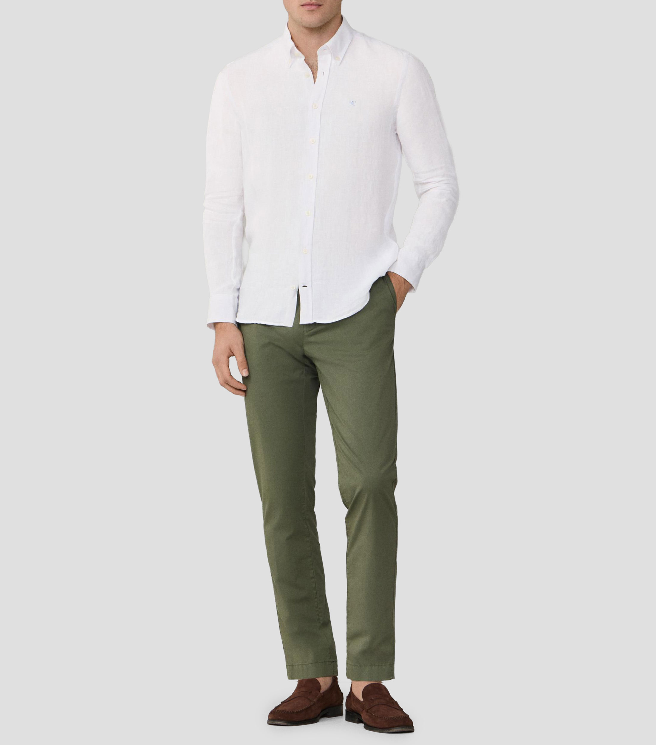 Camisa lisa en lino con manga larga Hombre