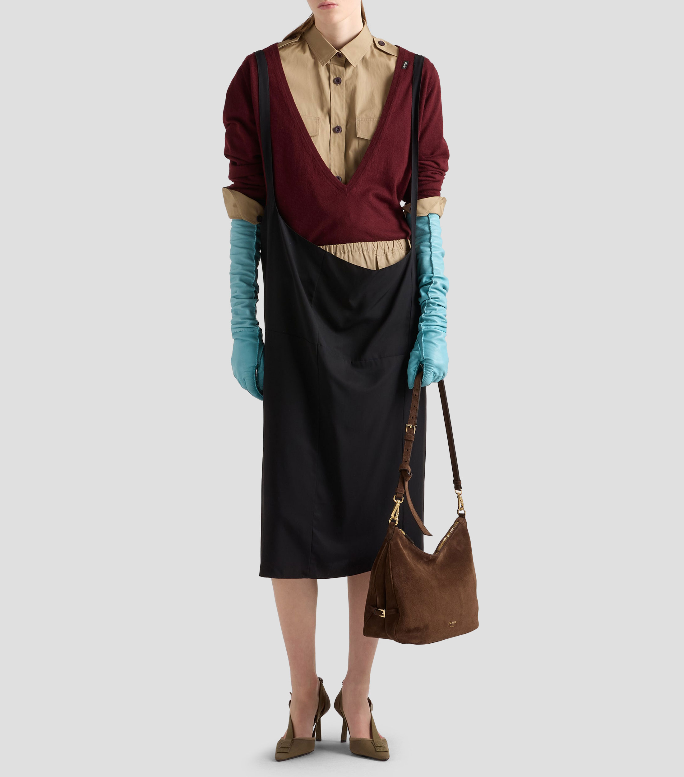 Bolsa Prada Fold Grande de ante Mujer
