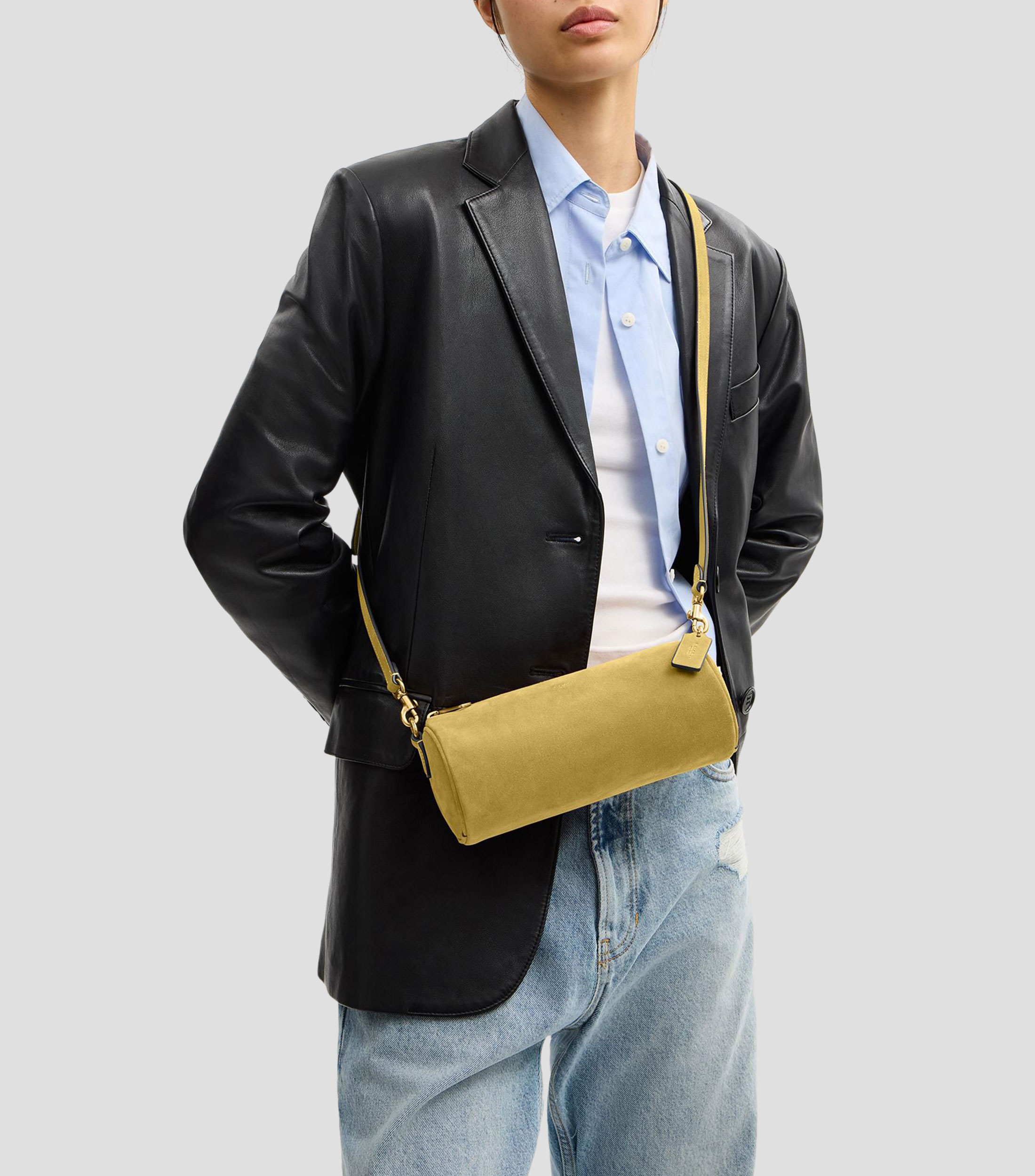Bolsa shoulder verde en piel Barrel lisa Mujer